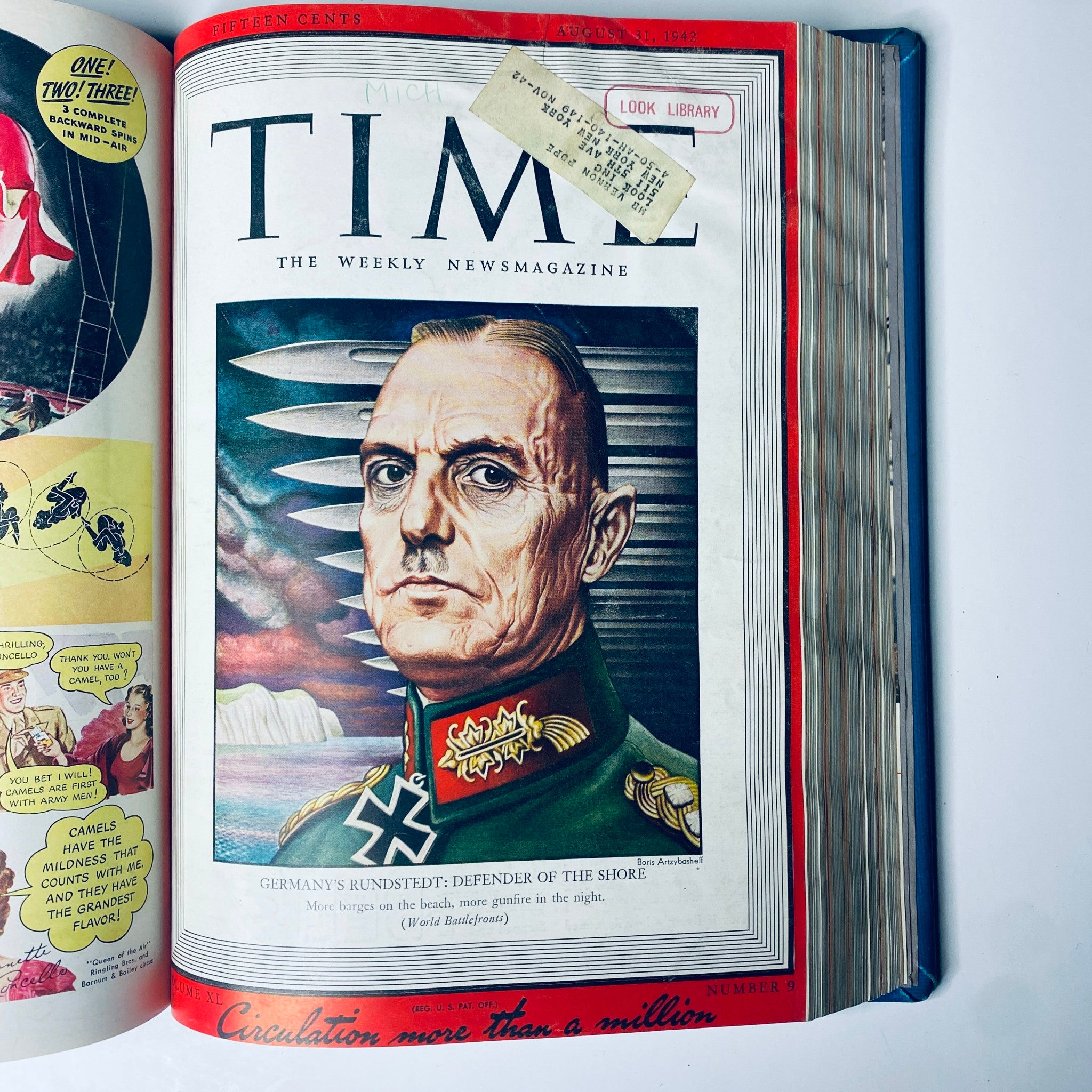 Time Magazine cover featuring Germany's Rundstedt, Defender of the Shore from the August 31, 1942 issue. Insightful portrayal of military strategy during World War II. Title: Time Magazine Library Bound July- Sept 1942 Dmitri "Fireman" Shostakovich.