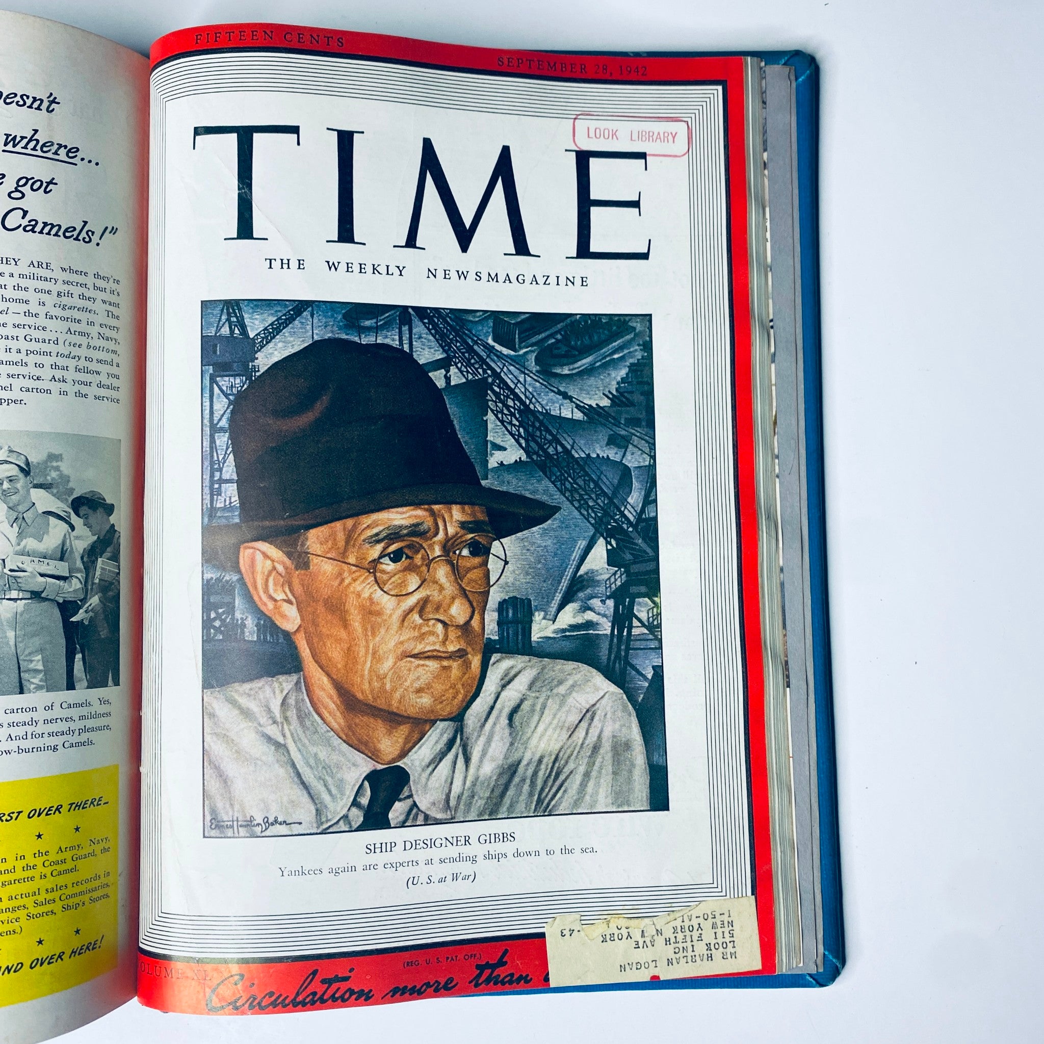 Cover page of Time Magazine from September 28, 1942, featuring the headline 'Ship Designer Gibbs.' This image is part of the Time Magazine Library Bound July-Sept 1942 collection.