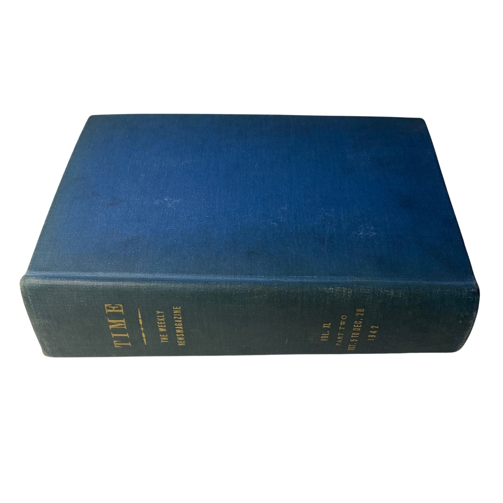 Spine view of the Time Magazine Library Bound Weekly from October 5 to December 21, 1942, showcasing title in gold lettering.