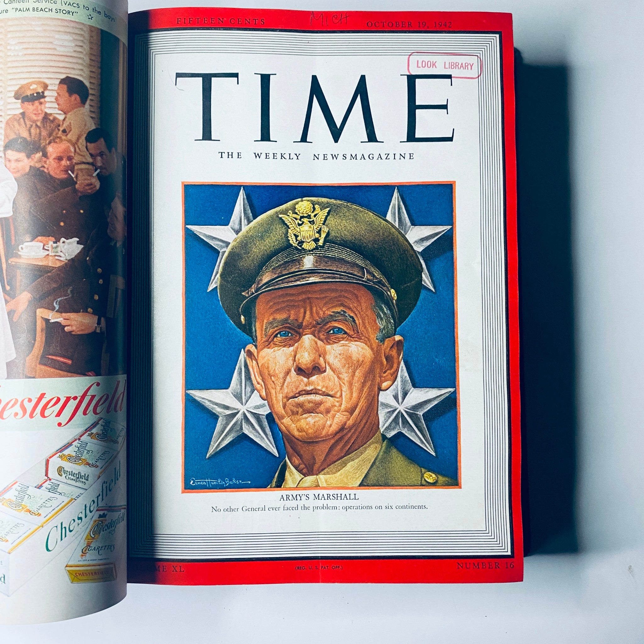 Cover of 'Time Library Bound Weekly Magazine – October 5 to December 21, 1942' showcasing General George C. Marshall, U.S. Army Chief of Staff.