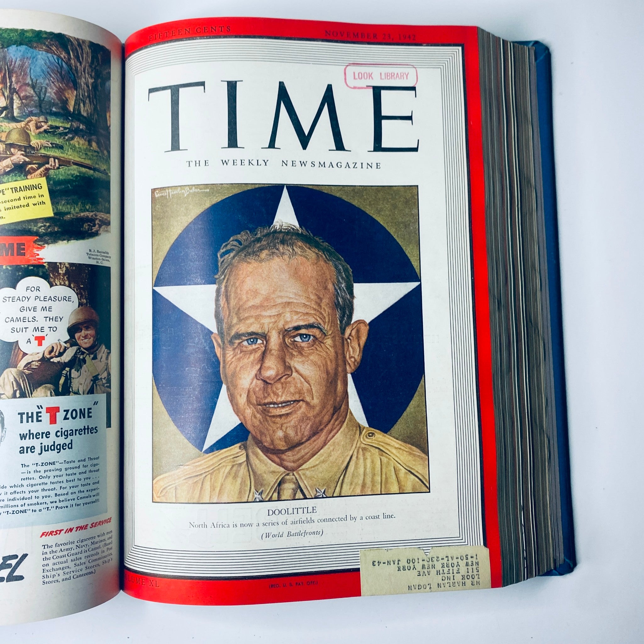 Cover of Time Library Bound Weekly Magazine from November 23, 1942, featuring General James H. Doolittle, emphasizing military strategy in North Africa during World War II.