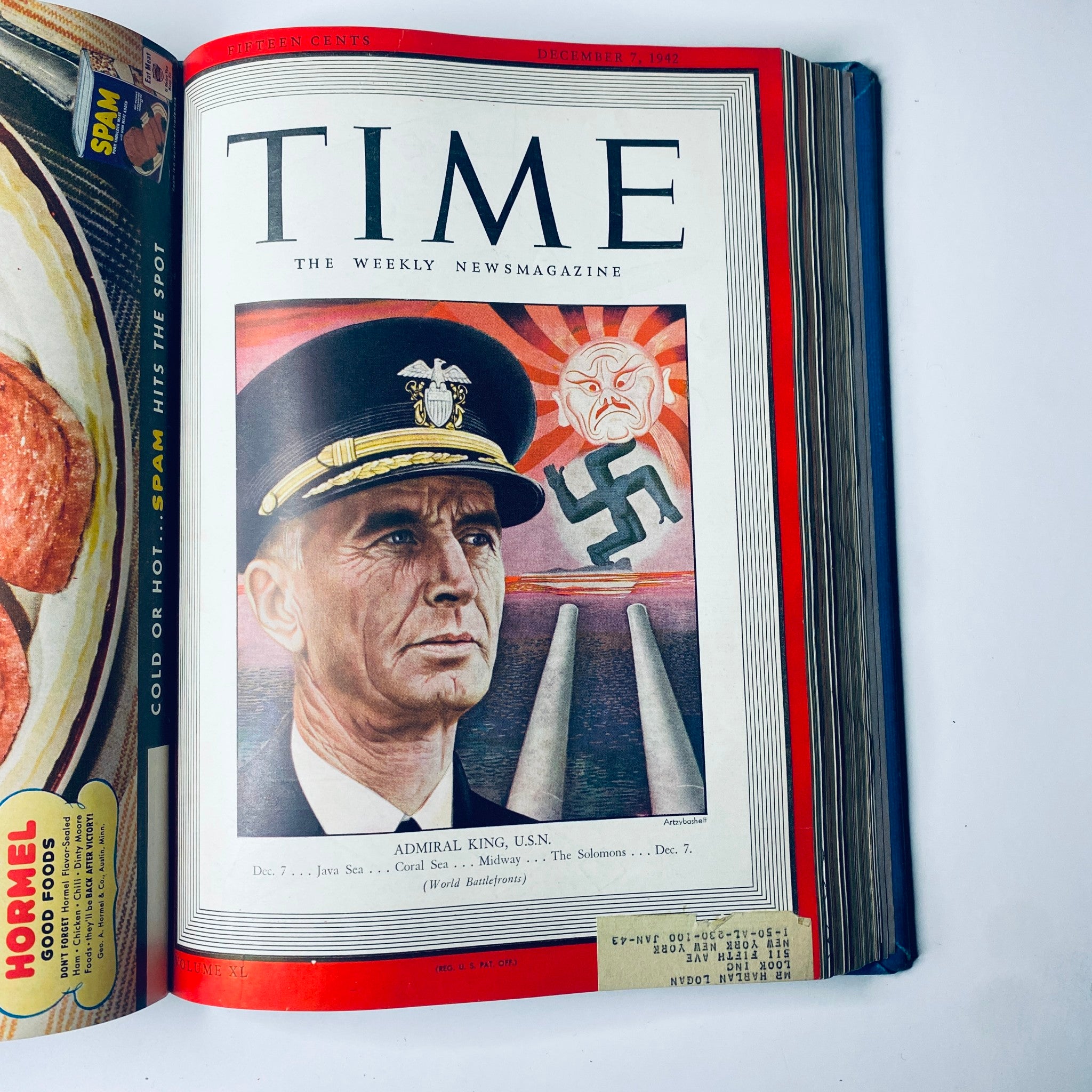 Cover of Time Library Bound Weekly Magazine from December 7, 1942, depicting Admiral Ernest J. King, underscoring naval leadership in Pacific operations during World War II.