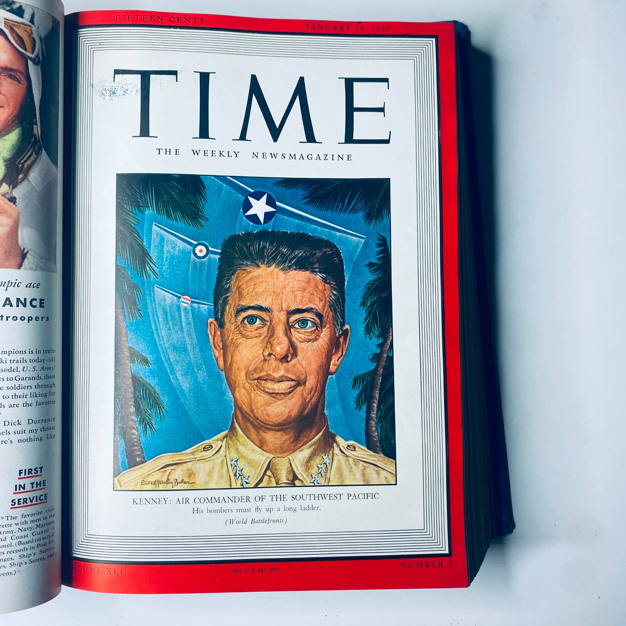 Cover of Time Magazine Library Bound Weekly, January 18, 1943, featuring General George C. Kenney, Air Commander of the Southwest Pacific, during World War II.
