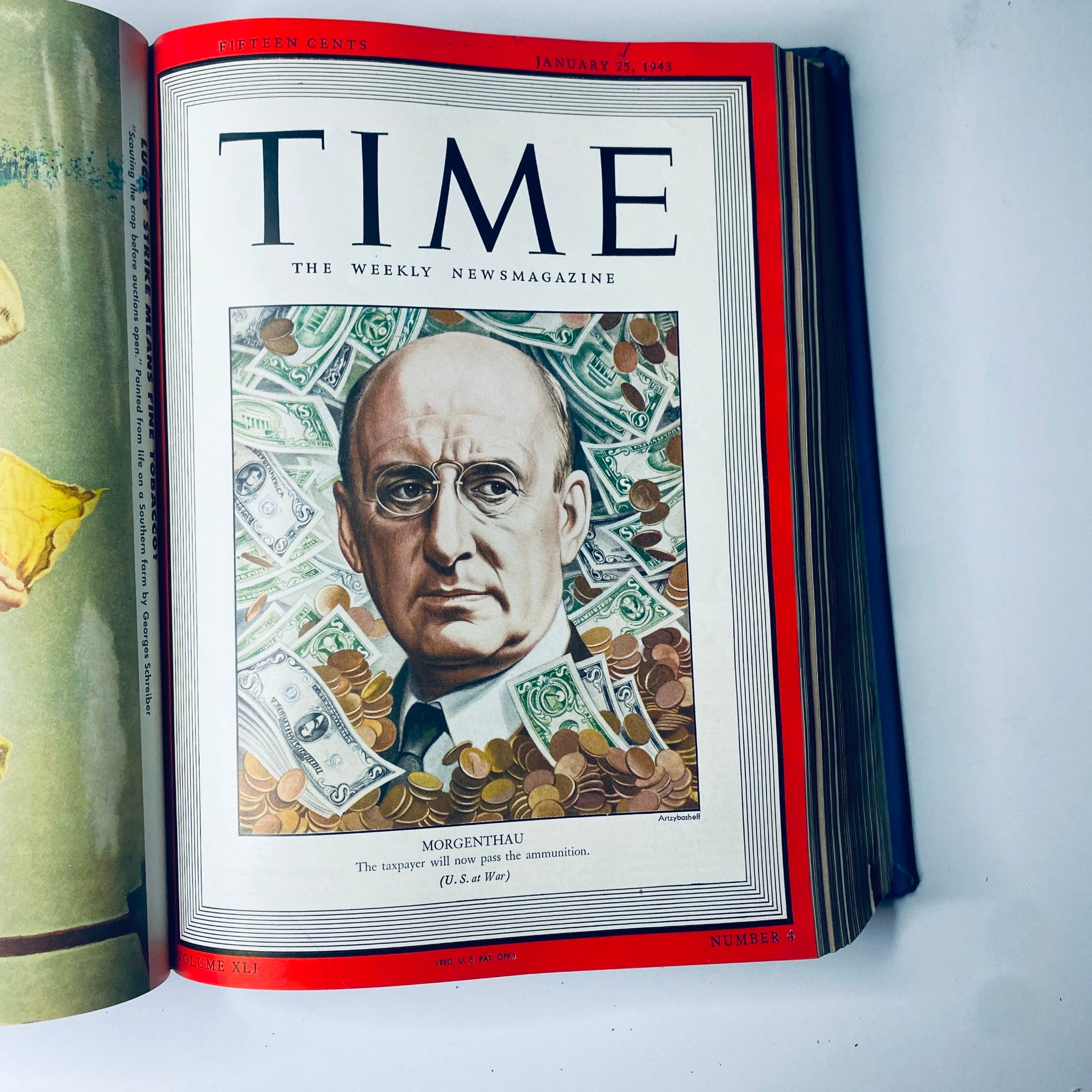 Cover of Time Magazine Library Bound Weekly, January 25, 1943, displaying Henry Morgenthau Jr., significantly involved in wartime economic policy during World War II.