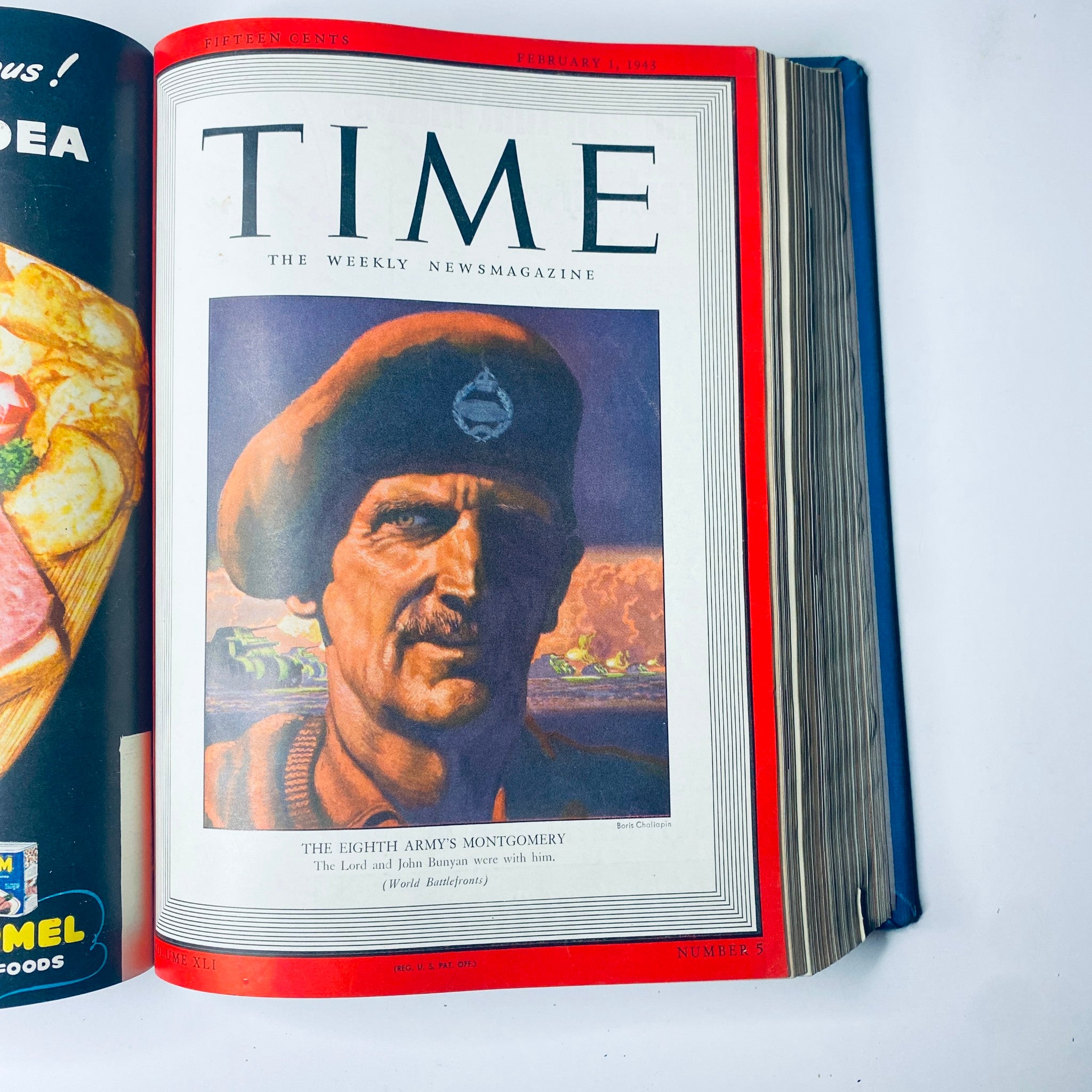 Cover of Time Magazine Library Bound Weekly, February 1, 1943, highlighting General Bernard Montgomery of the Eighth Army, a key military leader in World War II.