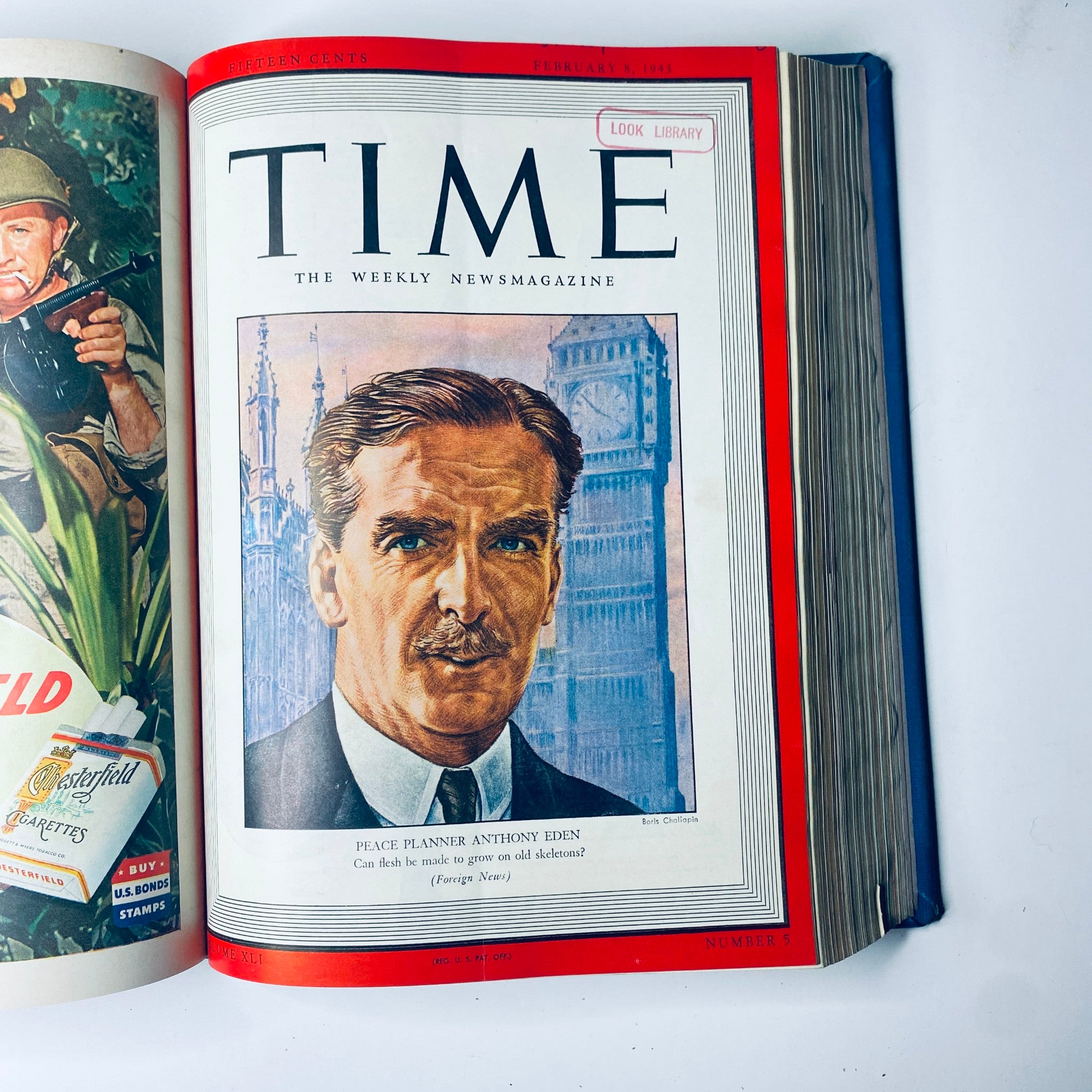 Cover of Time Magazine Library Bound Weekly, February 8, 1943, featuring Anthony Eden, a prominent peace planner during World War II.