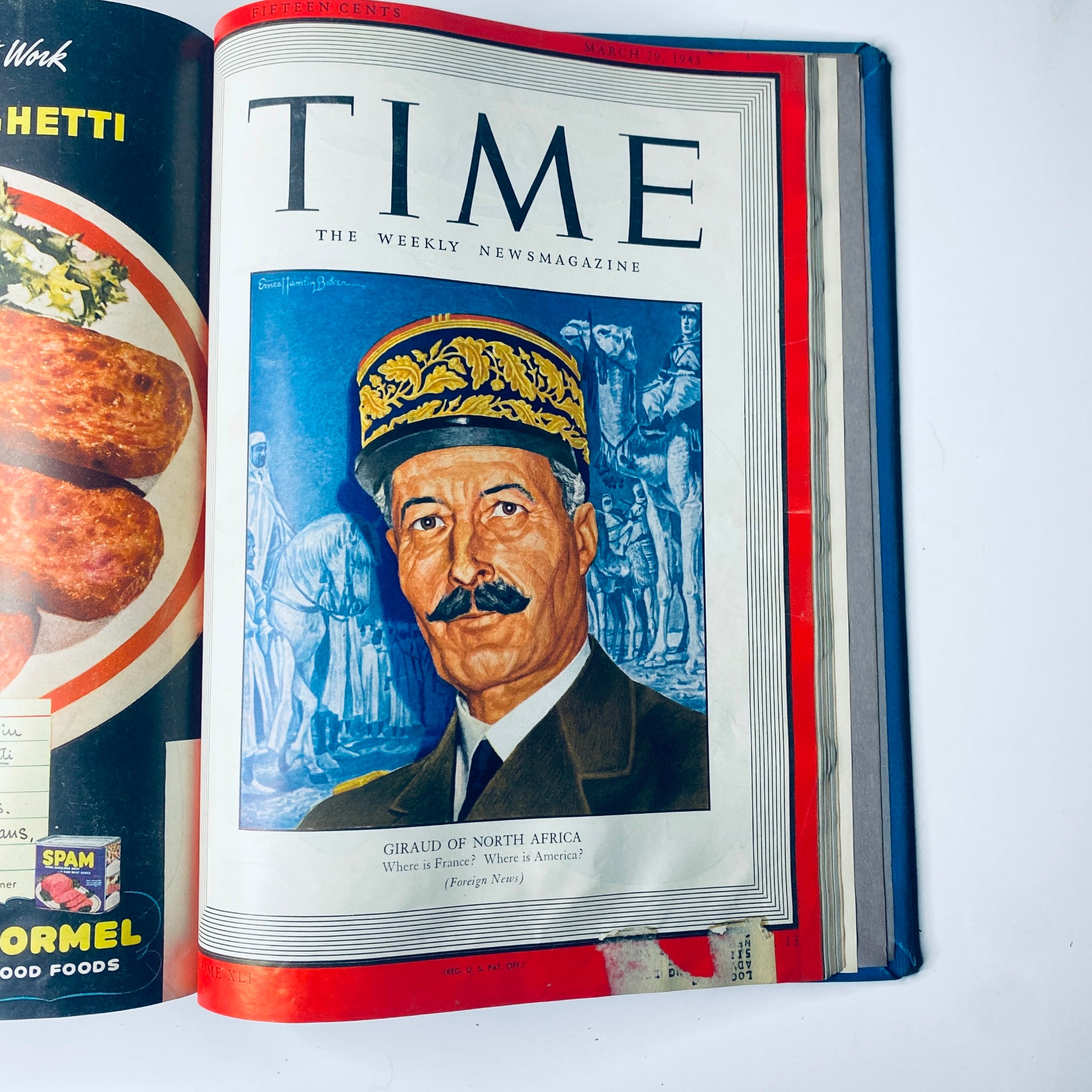 Cover of Time Magazine Library Bound Weekly January 5, 1943 - March 29, 1943 featuring General Henri Giraud of North Africa, with bold graphics and colors.