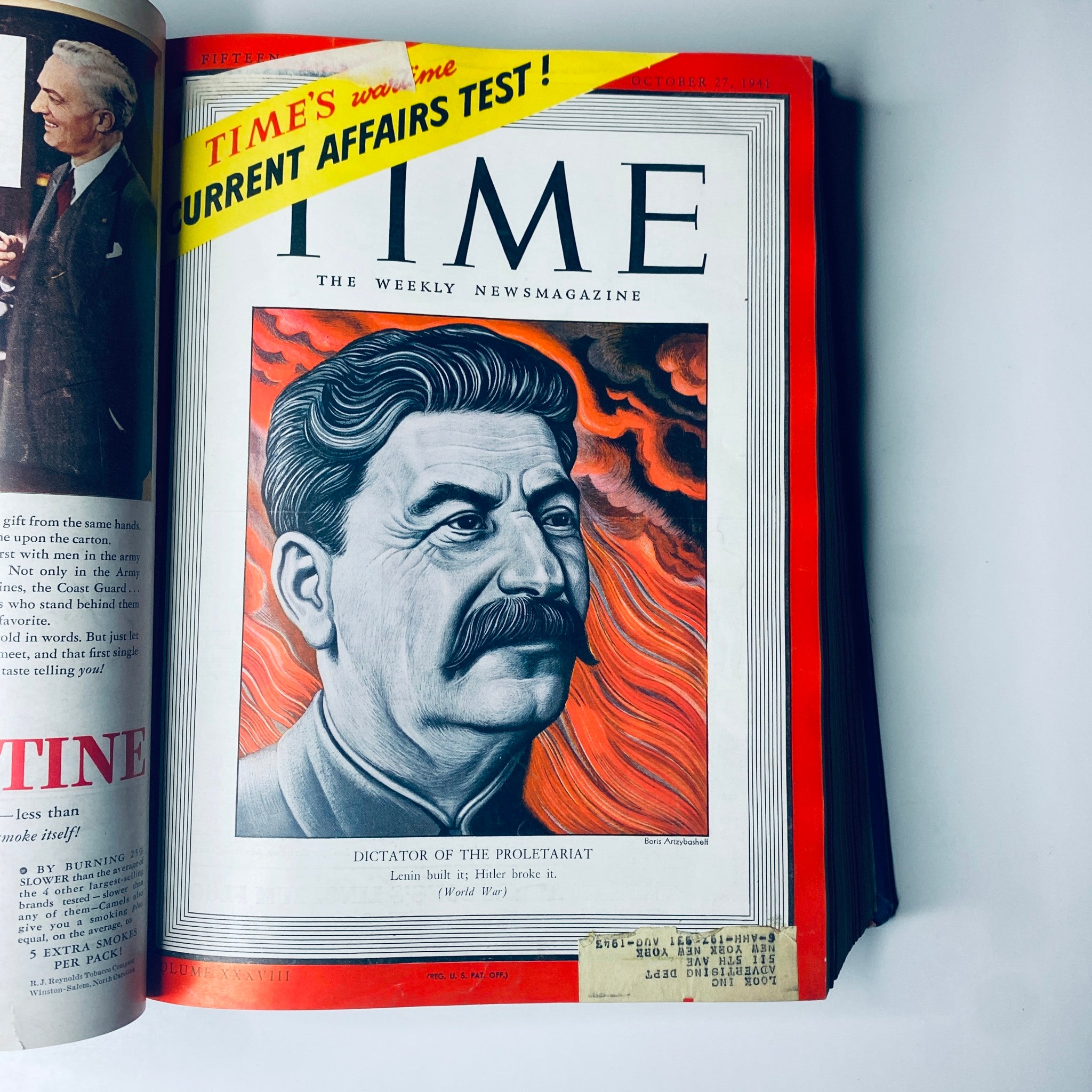 Time Magazine cover from October 27, 1941, illustrating Dictator of the Proletariat, Joseph Stalin, part of the Time Magazine Library Bound Weekly.
