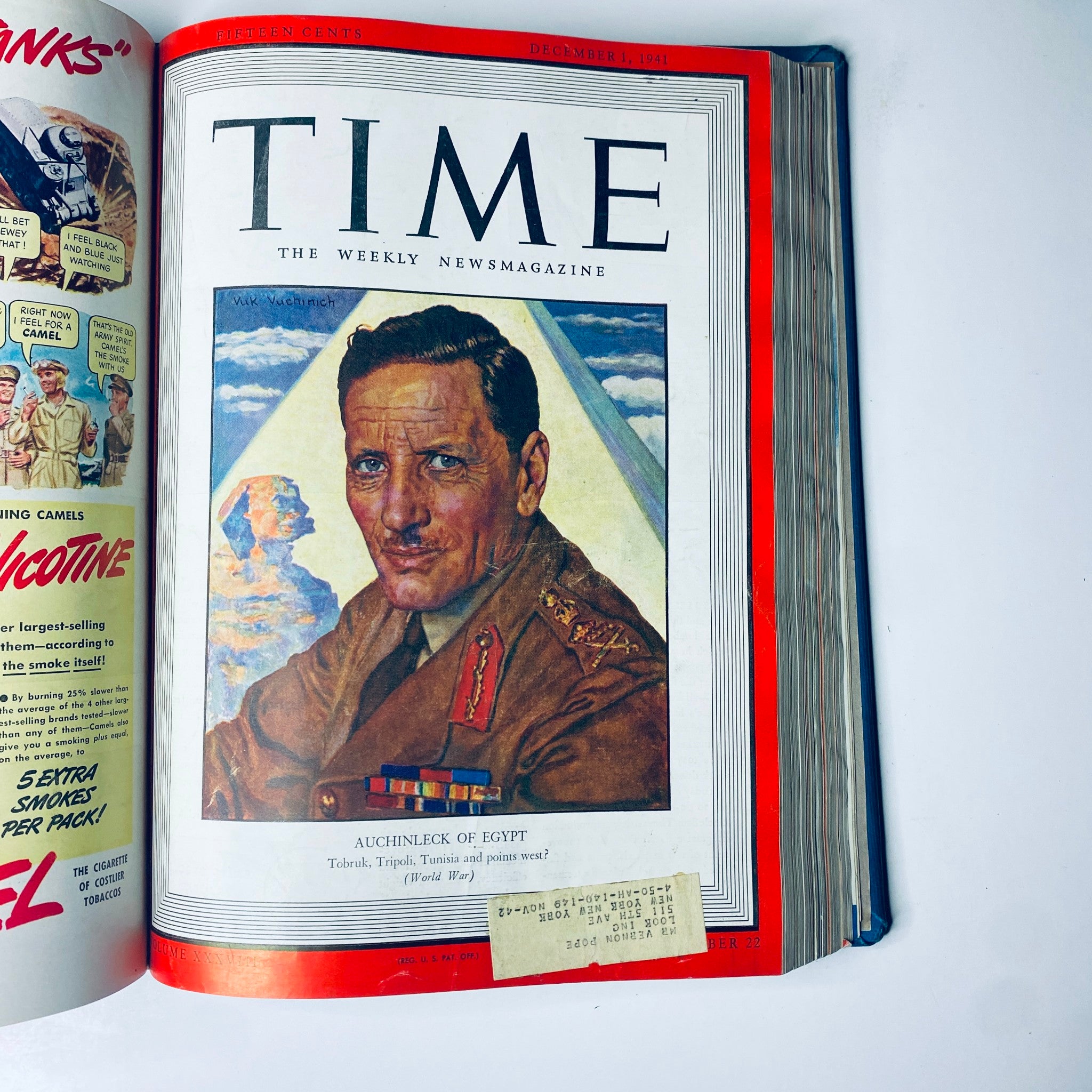 Cover of Time Magazine dated December 1, 1941 showcasing General Claude Auchinleck of Egypt, emphasizing his significance in World War II.