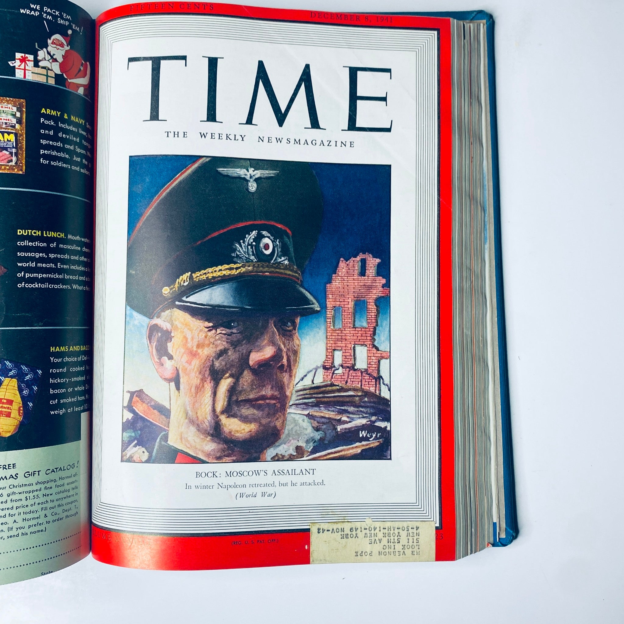 Cover of Time Magazine dated December 8, 1941 featuring Field Marshal Fedor von Bock, known as Moscow's Assailant during WWII, highlighting the historical context.