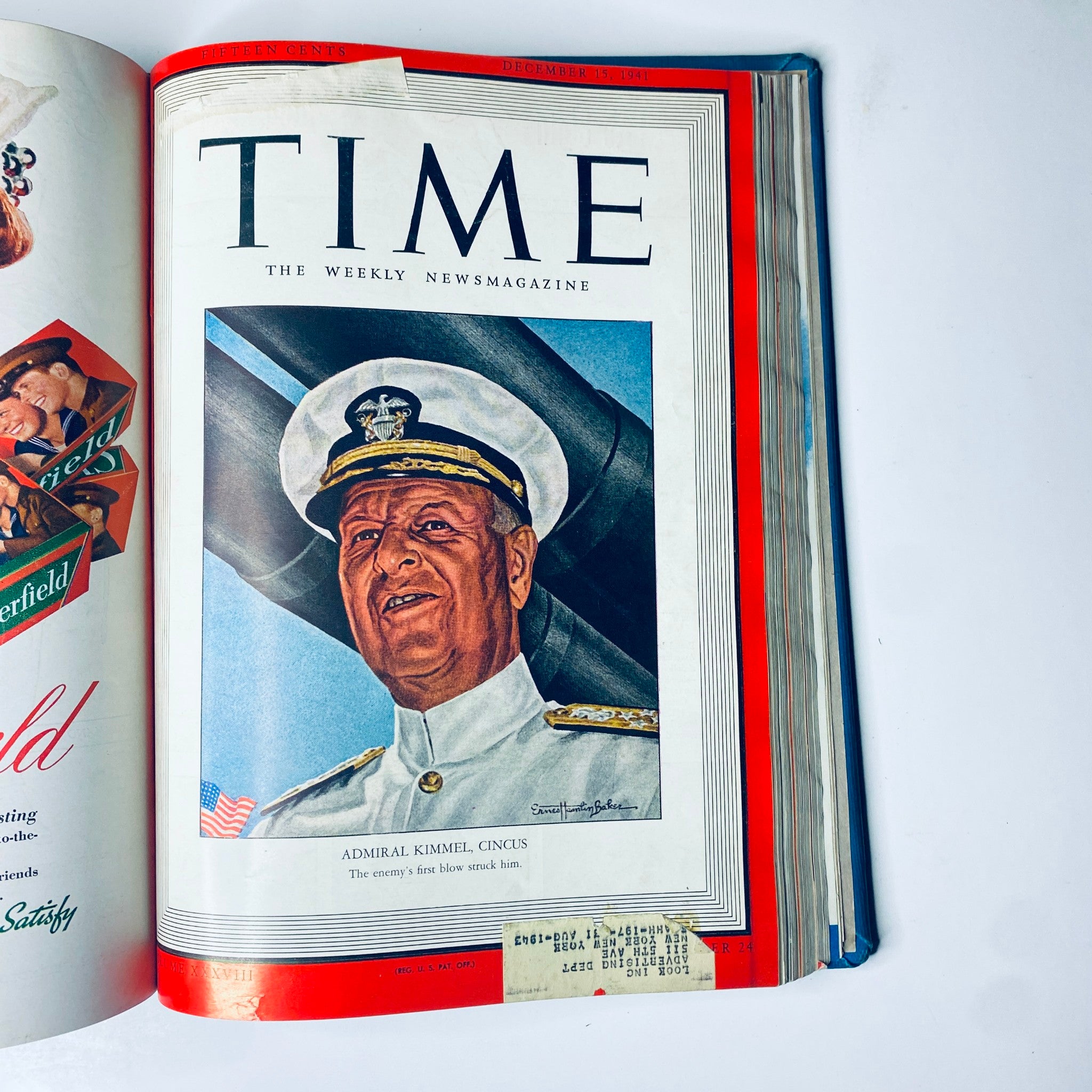 Cover of 'Time Magazine Library Bound Weekly' volume featuring Admiral Husband E. Kimmel, Cincus, dated December 15, 1941.