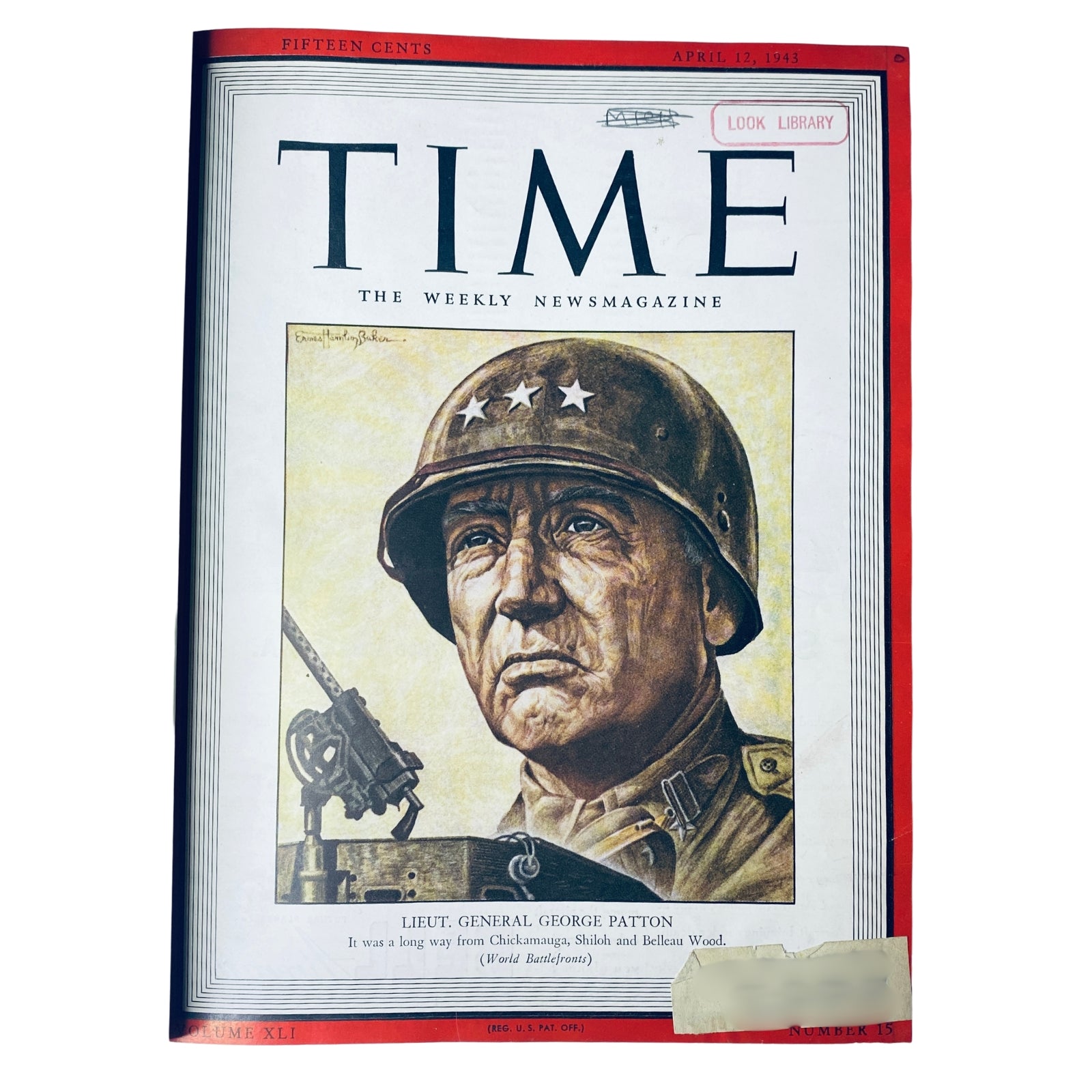Cover of Time Library Bound Weekly Magazine featuring an illustrated portrait of Lieutenant General George Patton, dated April 12, 1943.