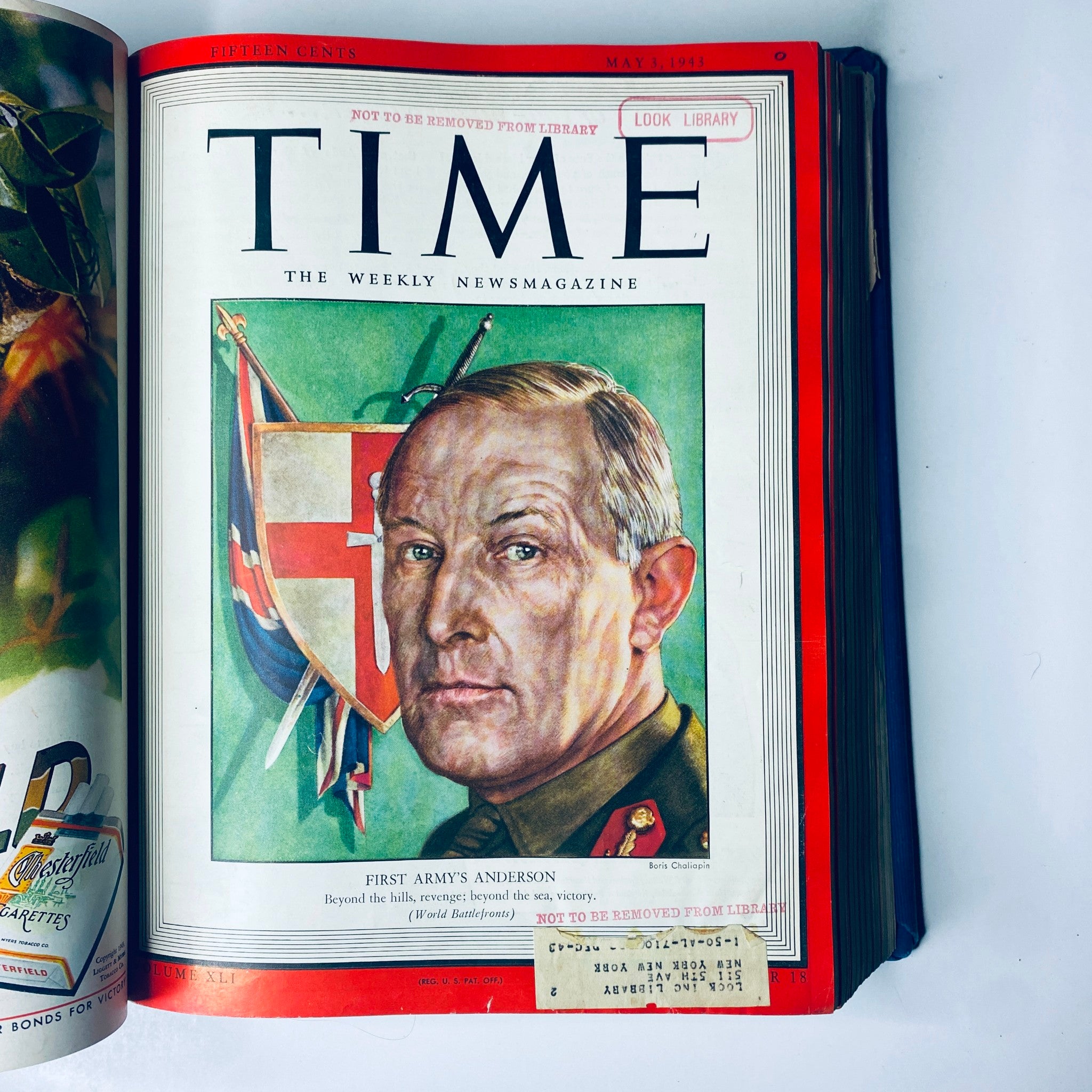 Cover of Time Magazine dated May 3, 1943, featuring General Kenneth Anderson, illustrating military leadership from the Library Bound Weekly of April 5 to June 28, 1943.