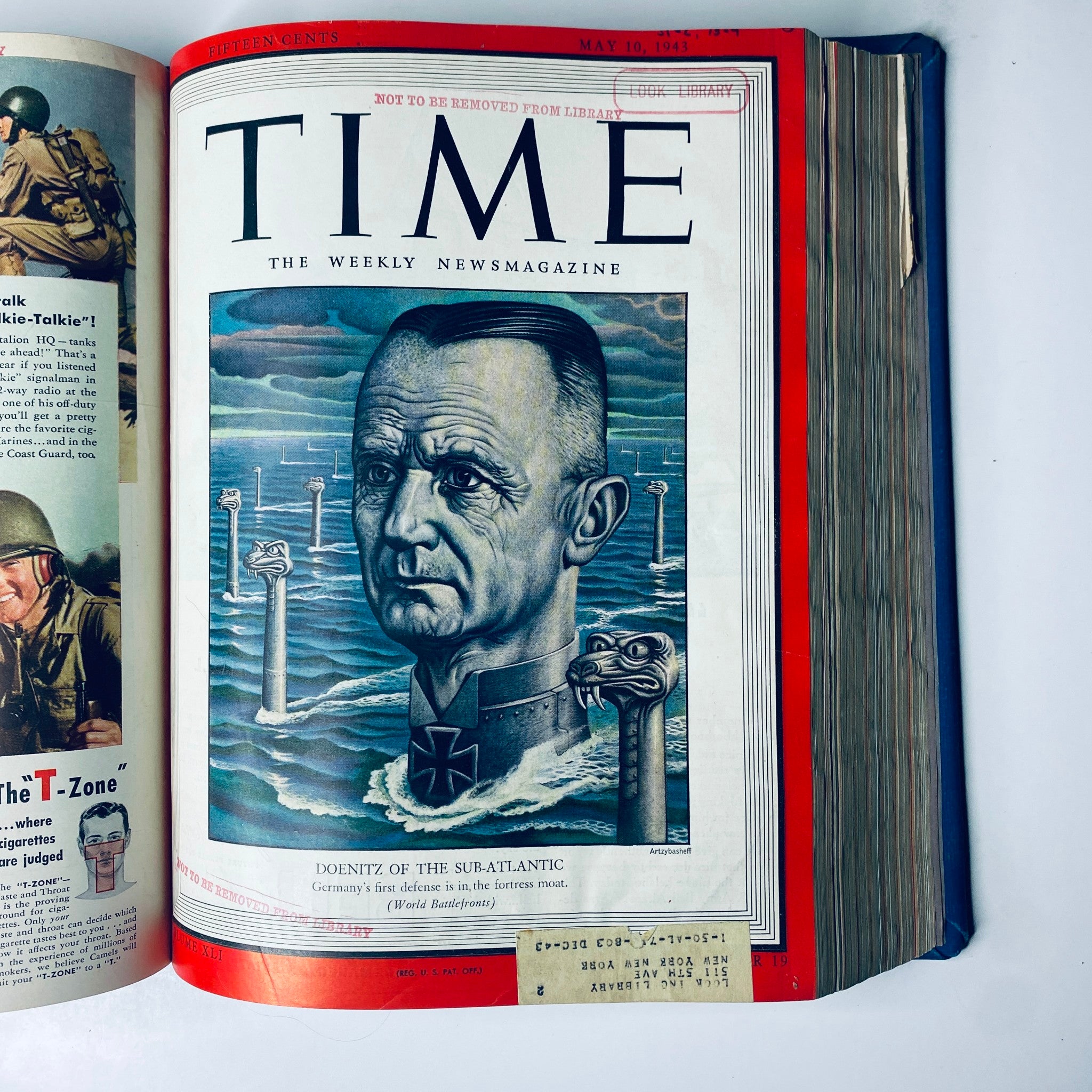 Time Magazine Library Bound Weekly April 5, 1943 - June 28, 1943 featuring Admiral Karl Dönitz on the cover, portrayed as Germany's U-Boat commander, illustrating his strategic importance in the Atlantic during World War II.