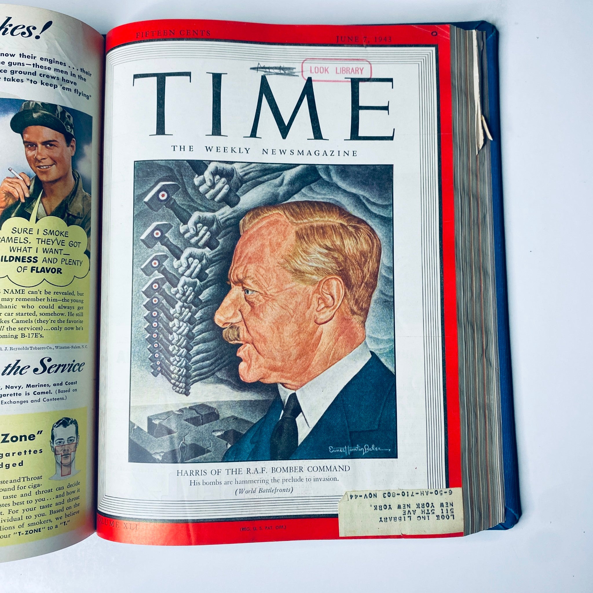 Time Magazine Library Bound Weekly April 5, 1943 - June 28, 1943 featuring Air Chief Marshal Arthur Harris on the cover, illustrating the significance of the RAF Bomber Command in the context of World War II.