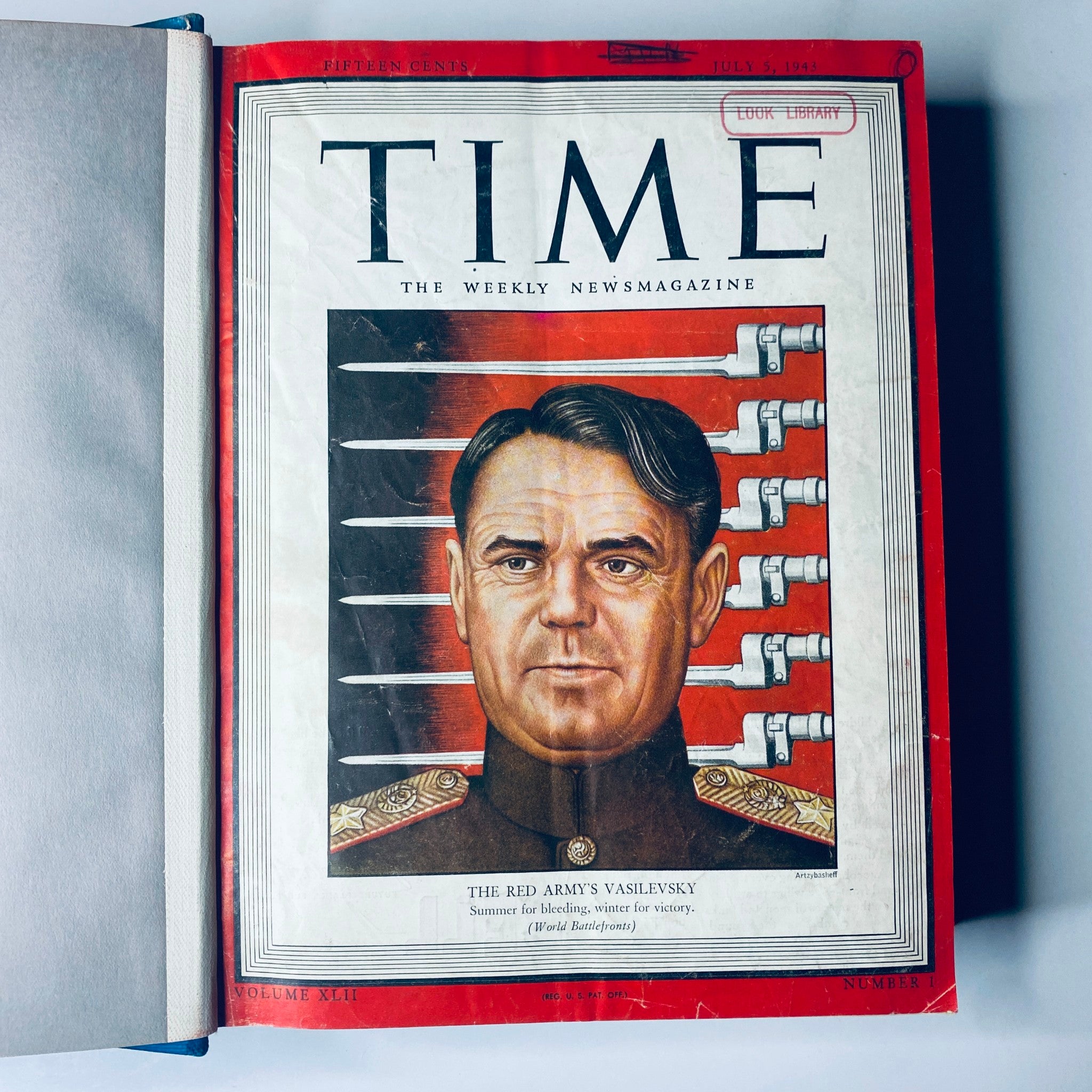 Cover of Time Magazine from July 5, 1943, featuring the portrait of Marshal Aleksandr Vasilevsky, significant figure during World War II.