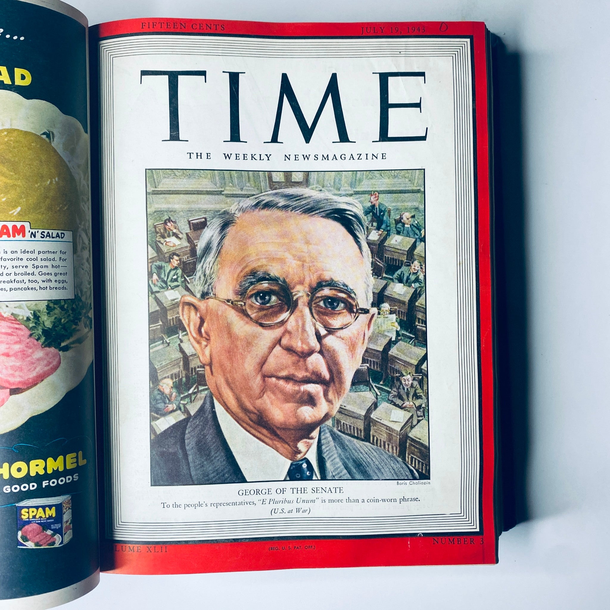 Cover of Time Magazine from July 19, 1943, featuring Senator Walter F. George, illustrating political influence during World War II.