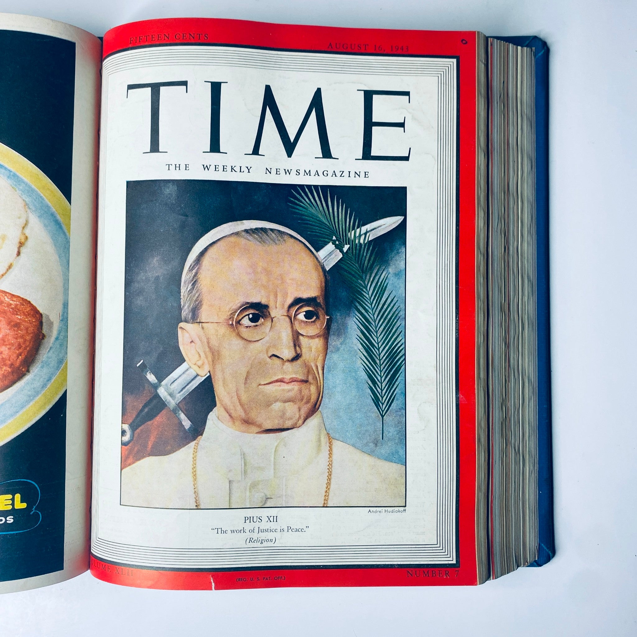 Cover of 'Time Magazine' dated August 16, 1943, depicting Pope Pius XII, reflecting on religious significance during World War II.