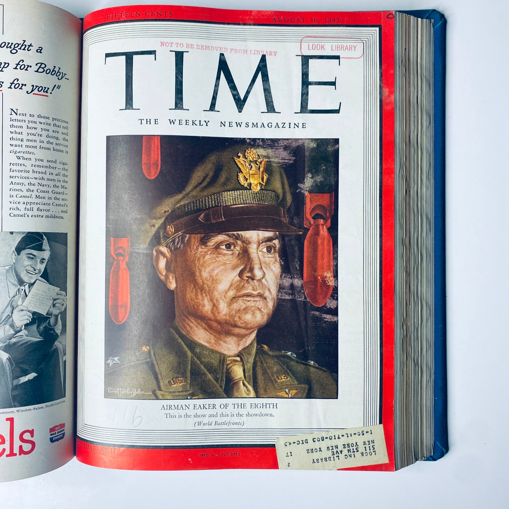 Cover of 'Time Magazine' dated August 30, 1943, highlighting Airman Ira C. Eaker of the Eighth Air Force, showcasing aviation contributions during World War II.