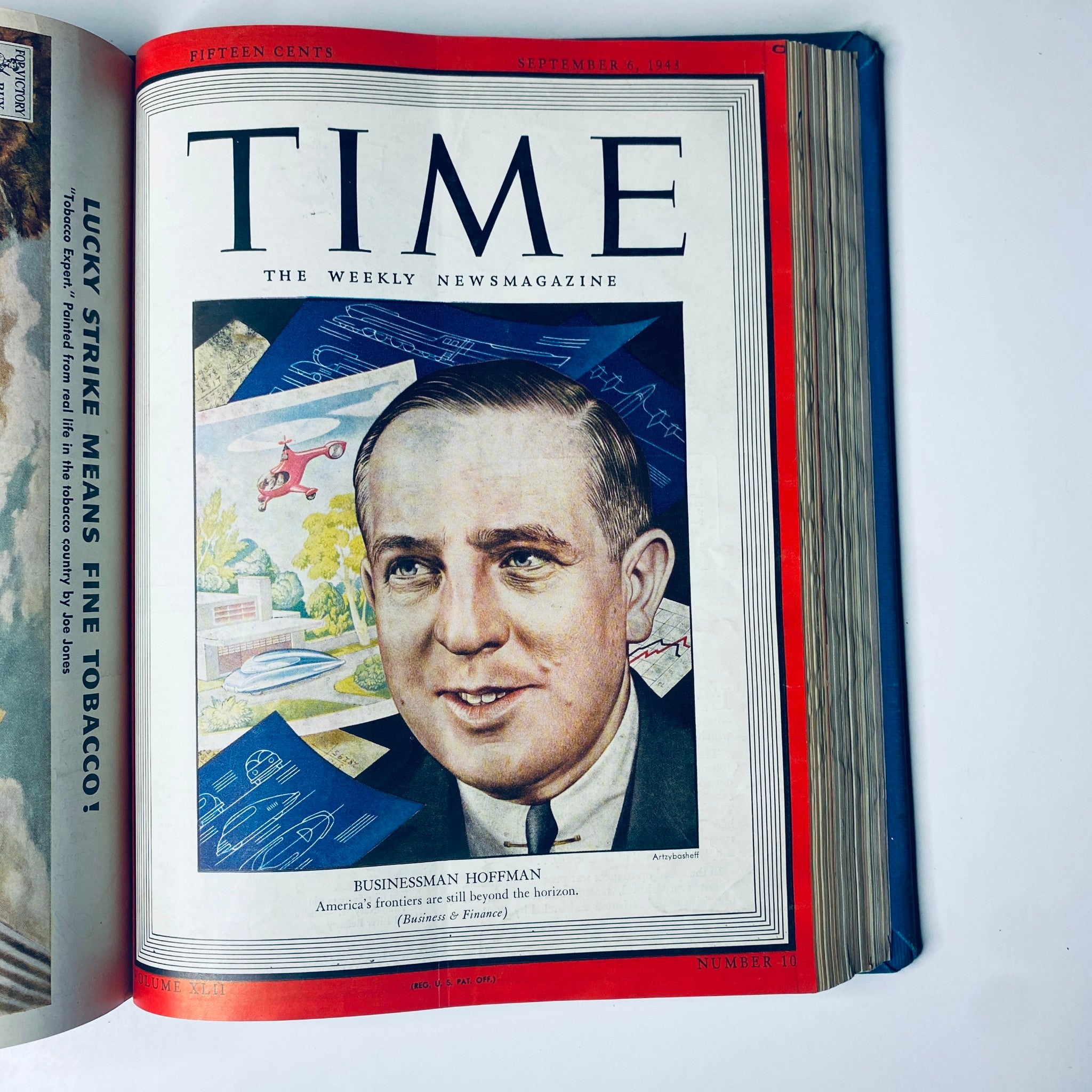 Cover of Time Magazine Library Bound Weekly July 5, 1943 - September 27, 1943 featuring businessman Paul G. Hoffman, discussing 'America's frontiers are still beyond the horizon'.