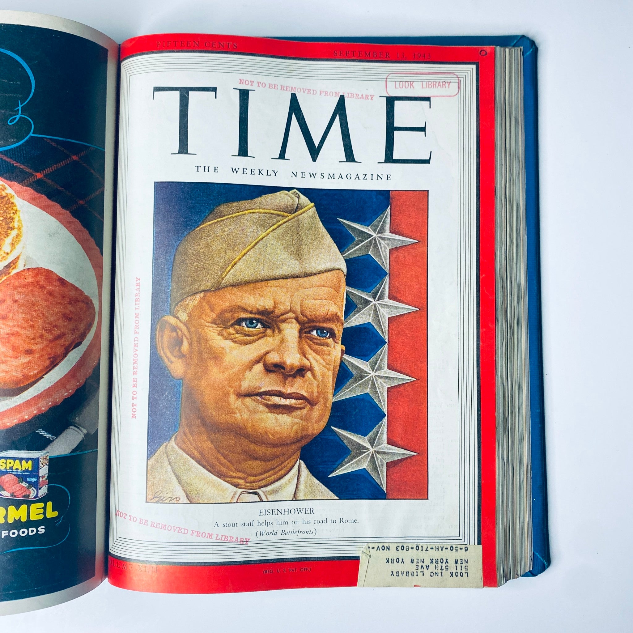 Cover of Time Magazine Library Bound Weekly July 5, 1943 - September 27, 1943 featuring General Dwight D. Eisenhower, noted for his role in World War II and leadership in military campaigns.