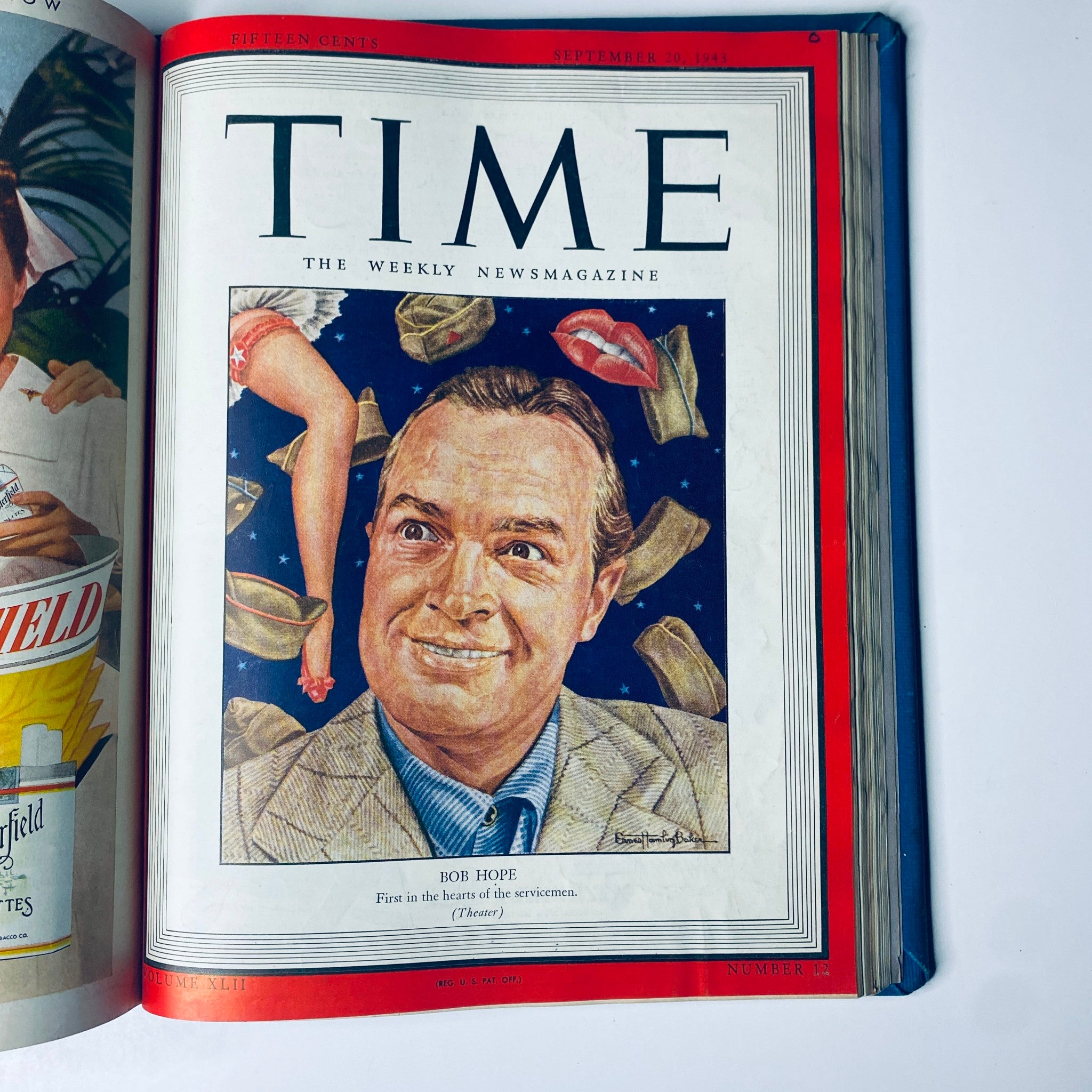 Cover of Time Magazine Library Bound Weekly July 5, 1943 - September 27, 1943 featuring entertainer Bob Hope, known for his entertainment for military personnel during World War II.