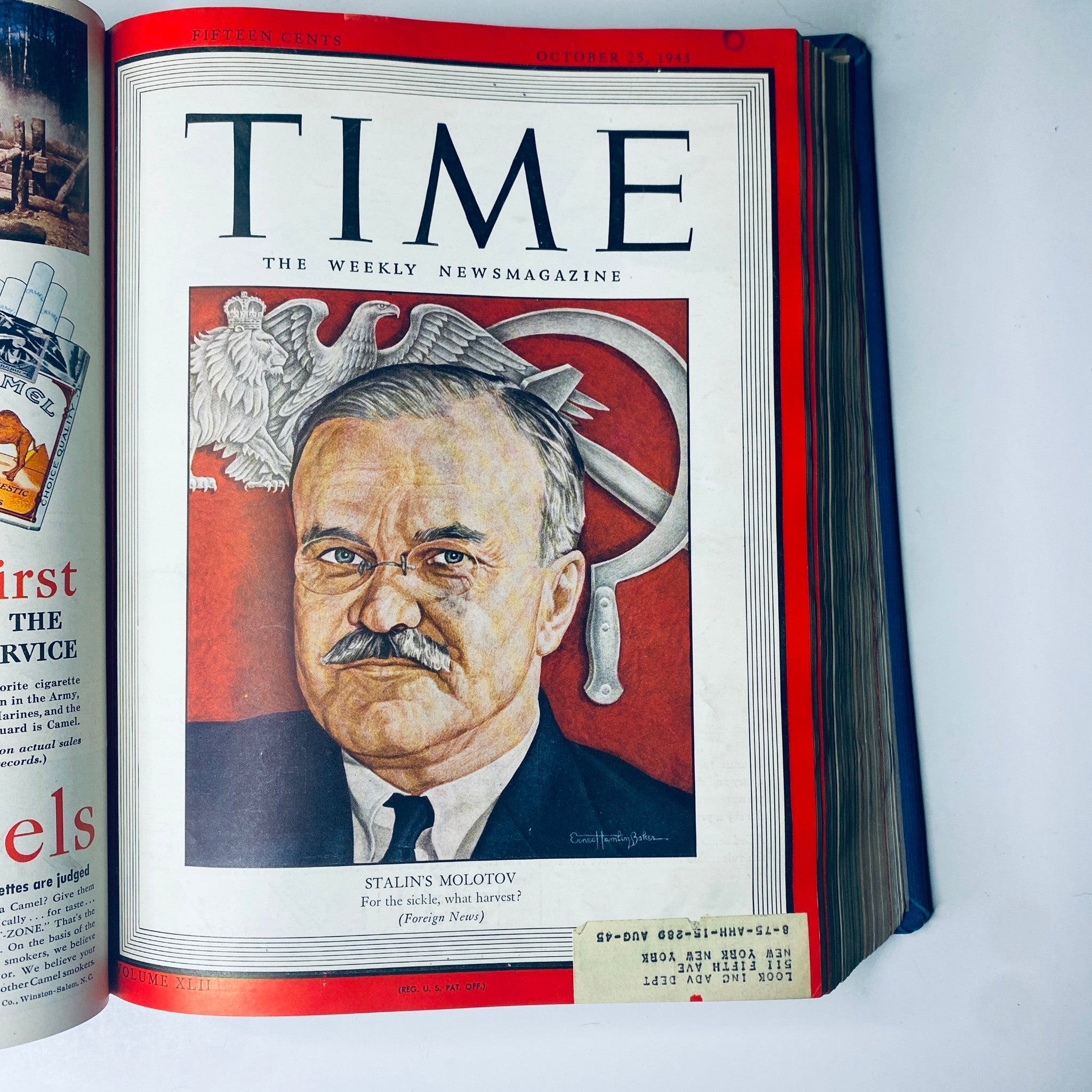 Cover of Time Magazine Library Bound Weekly for October 25, 1943, showcasing Vyacheslav Molotov, Stalin's Foreign Minister, as part of historical wartime coverage.