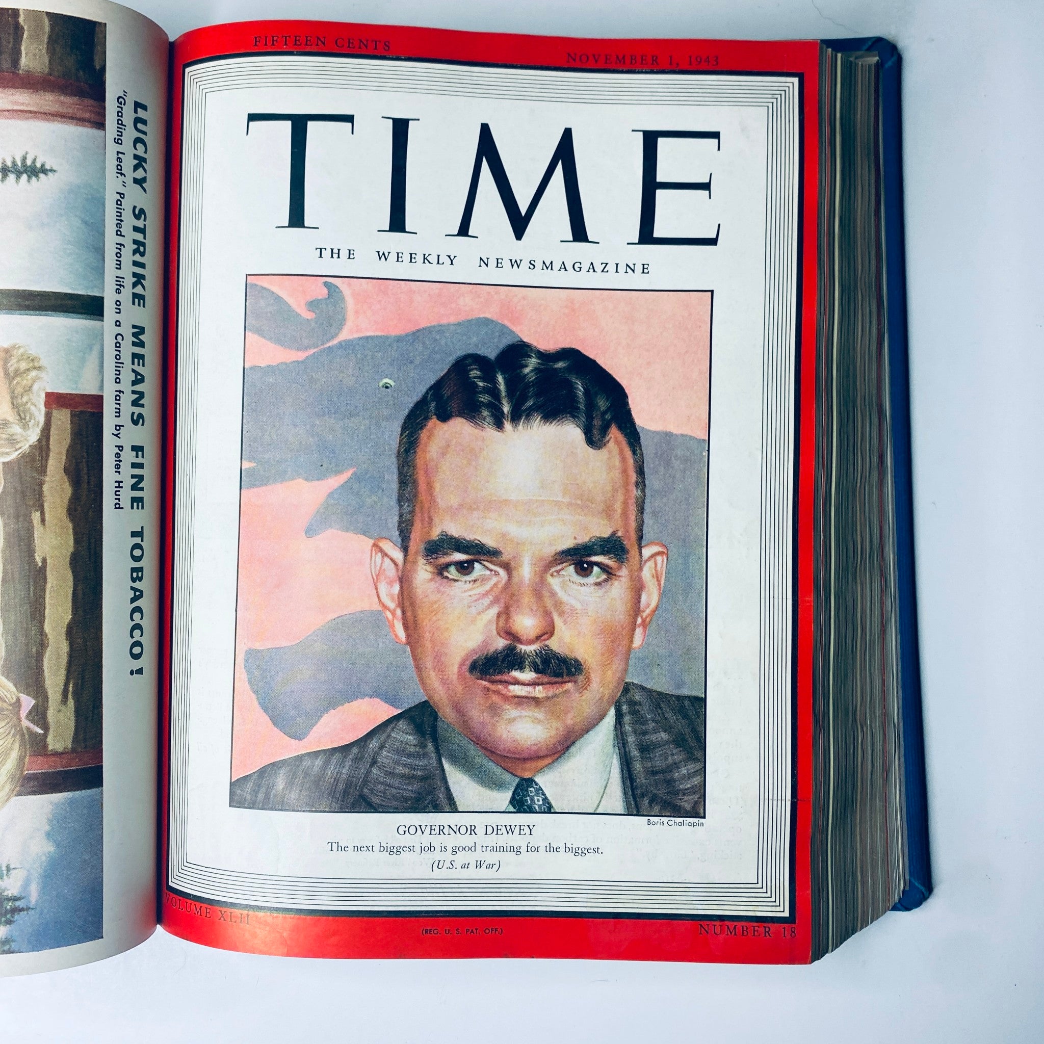 Cover of Time Magazine Library Bound Weekly for November 1, 1943, highlighting Governor Thomas E. Dewey, contributing to the narrative of World War II leadership.