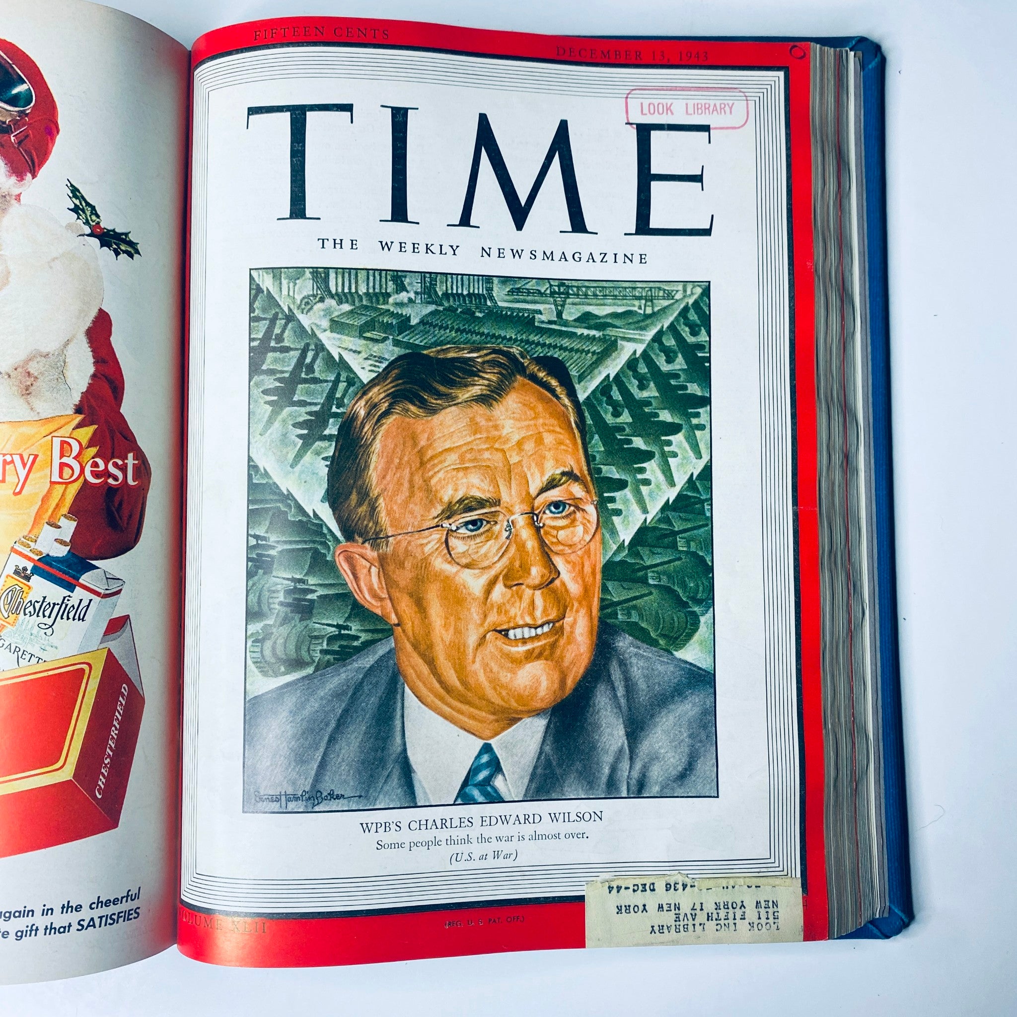 Cover of Time Magazine from December 13, 1943 showcasing Charles Edward Wilson, an executive of the War Production Board. The portrait features Wilson with a backdrop of industrial imagery. Title: Time Magazine Library Bound Weekly October 4, 1943 - December 27, 1943.