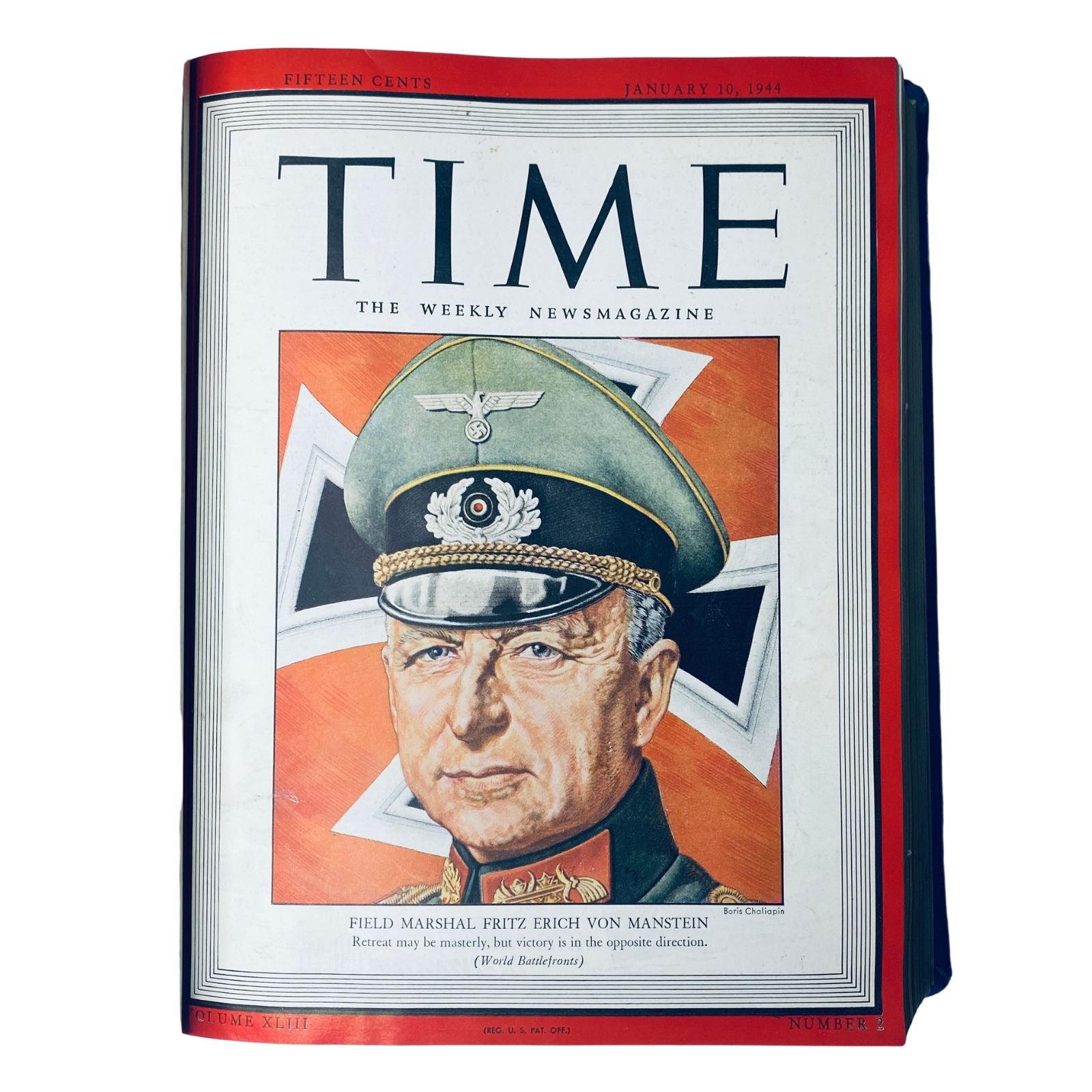 Cover of Time Magazine Library Bound Weekly, January 10, 1944 issue featuring Field Marshal Erich von Manstein.