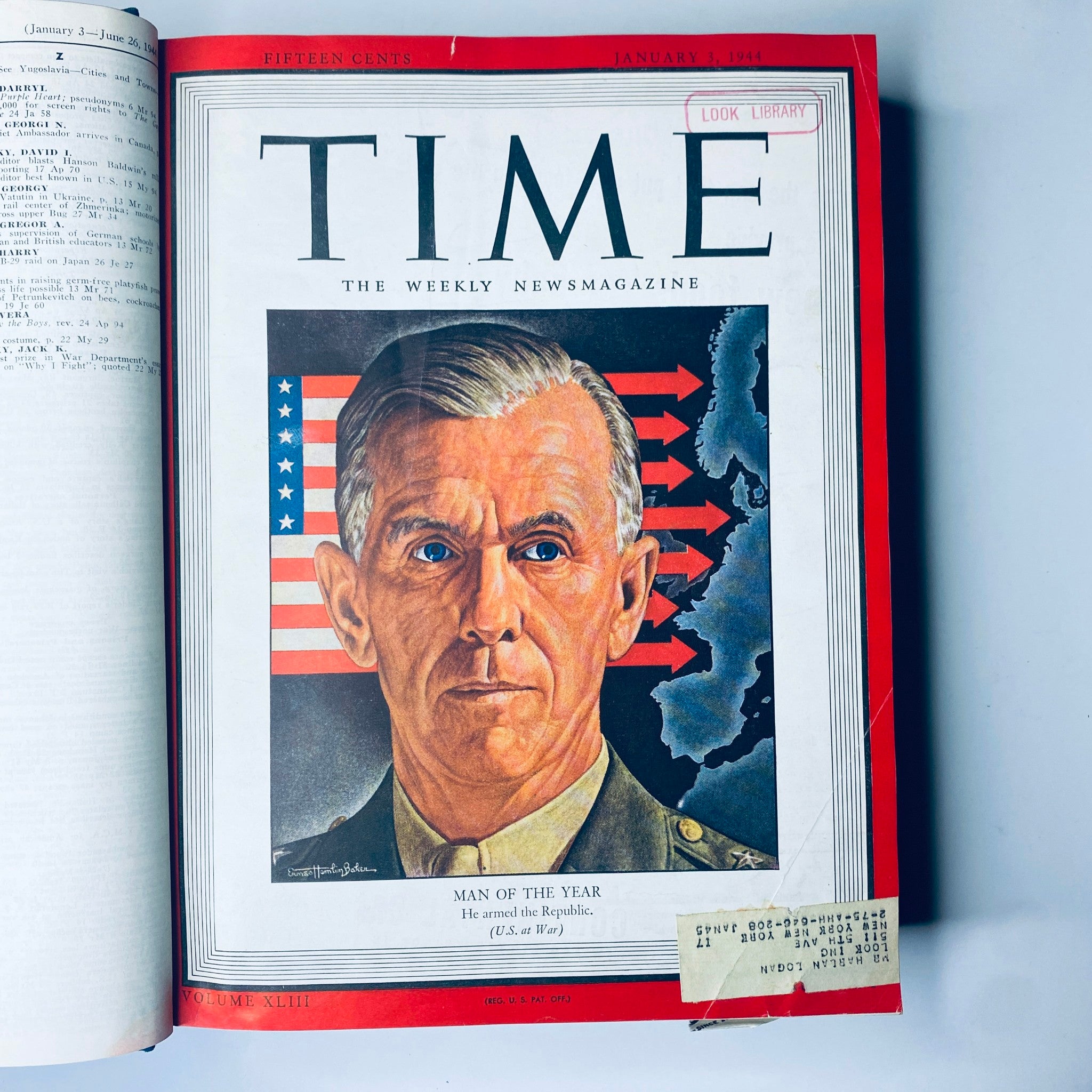 Cover of Time Library Bound Weekly Magazine – January 3, 1944, featuring General George C. Marshall as Man of the Year.