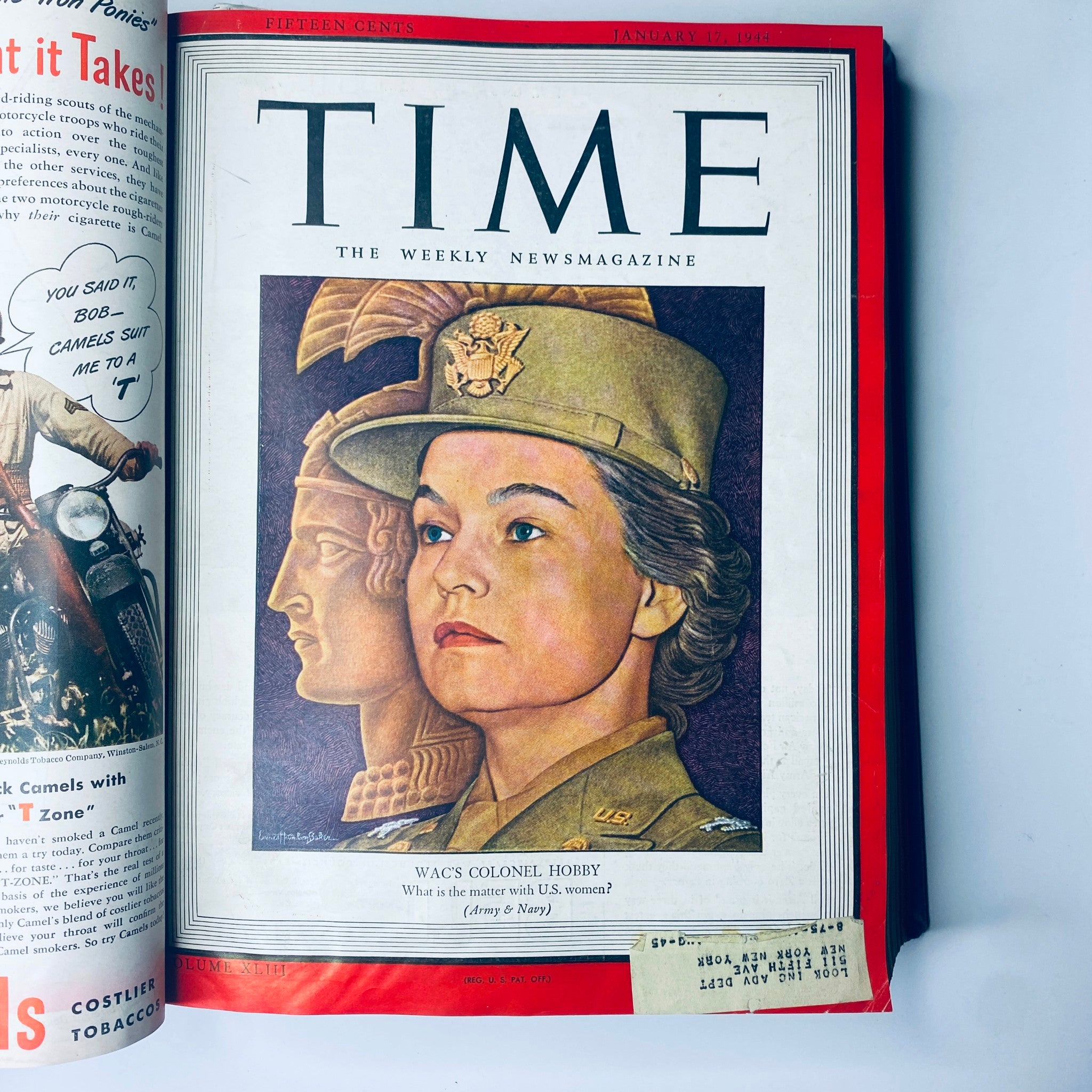 Cover of Time Library Bound Weekly Magazine – January 17, 1944, highlighting WACs Colonel Oveta Culp Hobby.