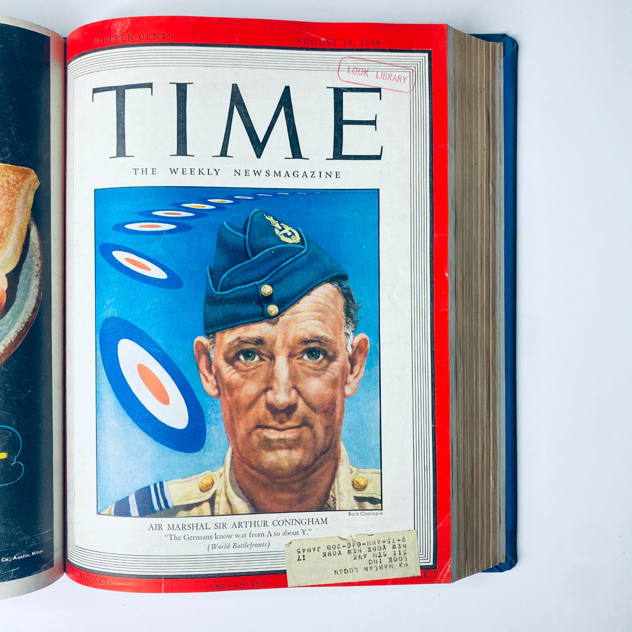 Cover of Time Magazine dated August 14, 1944, featuring Air Marshal Sir Arthur Coningham, illustrating key military leadership in the Time Magazine Library Bound Weekly July 3 - September 25, 1944.