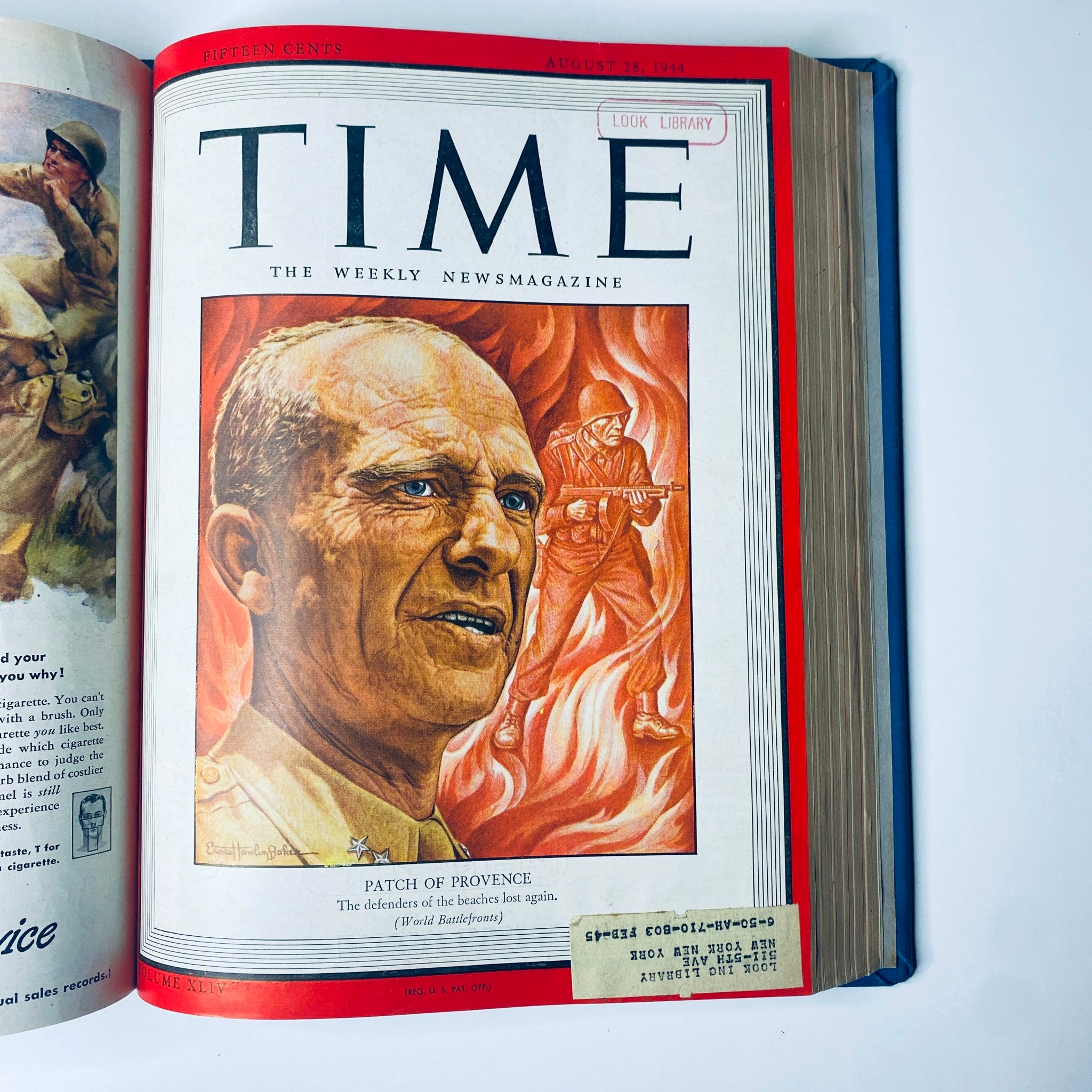 Cover of Time Magazine Library Bound Weekly, August 28, 1944, featuring an illustration of a soldier and the title 'PATCH OF PROVENCE'.