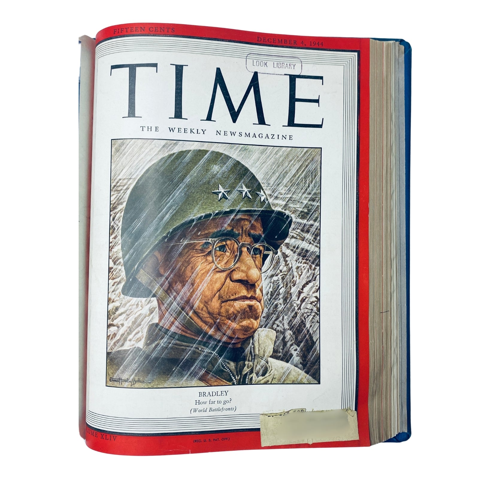 Cover of Time Magazine Library Bound Weekly, December 4, 1944, featuring General Omar Bradley. The magazine discusses military strategies during World War II.