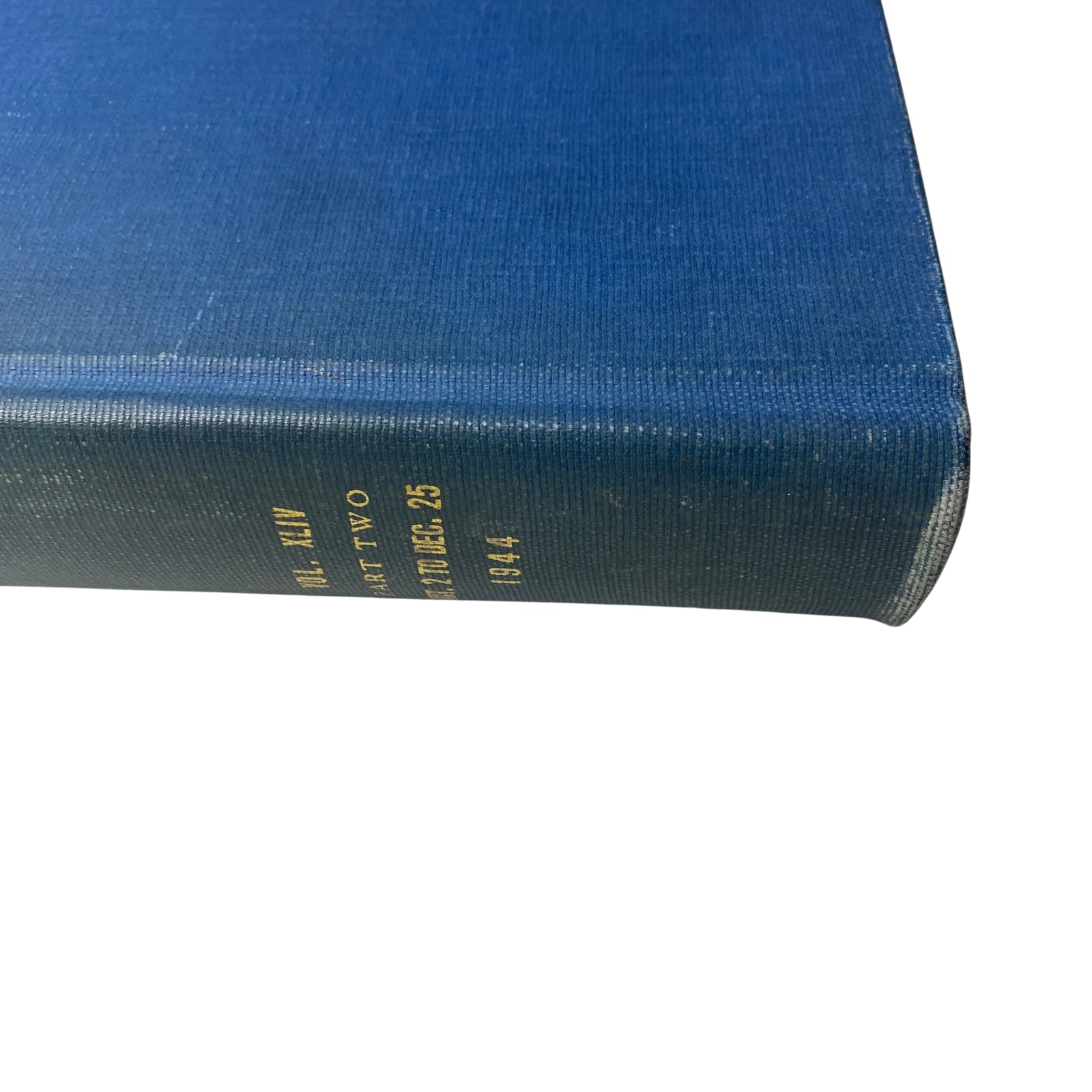 Close-up of the spine of Time Magazine Library Bound Weekly from October 2 to December 25, 1944, with gold lettering.