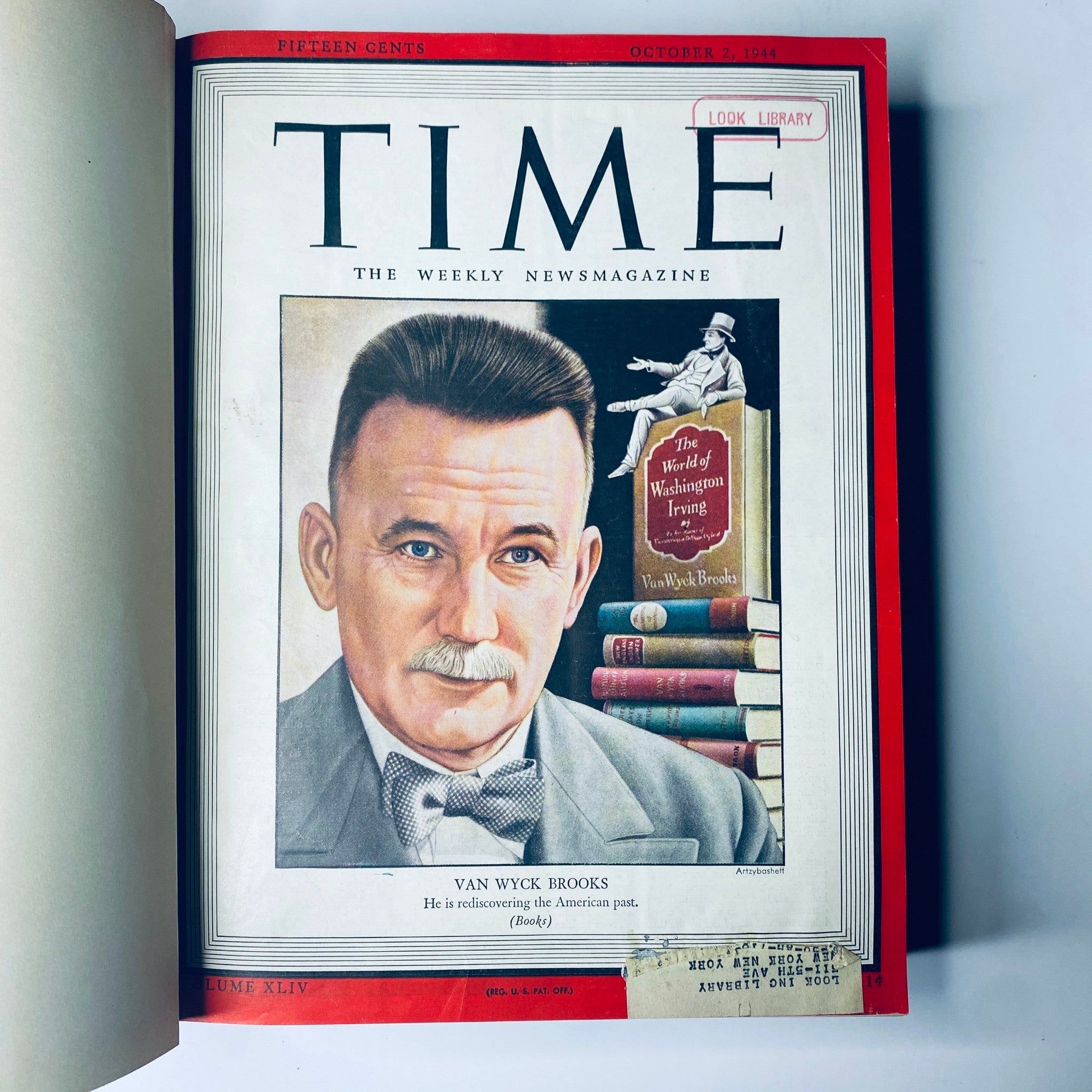 First page of Time Magazine Library Bound Weekly from October 2 to December 25, 1944, showcasing the issue cover with Van Wyck Brooks.