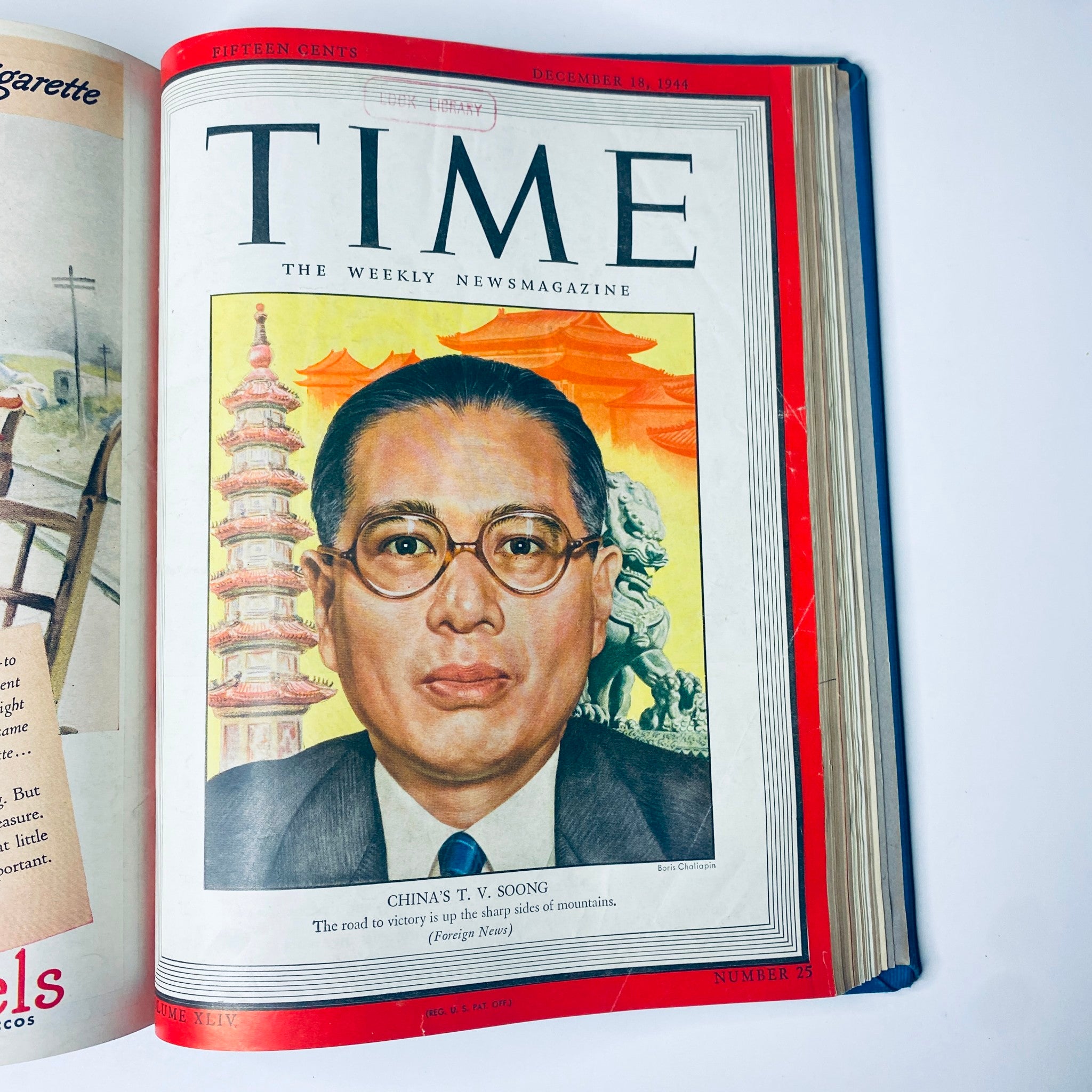 Cover of Time Magazine Library Bound Weekly October 2 to December 25, 1944 highlighting China's T. V. Soong with a vibrant illustration, emphasizing critical global diplomacy.