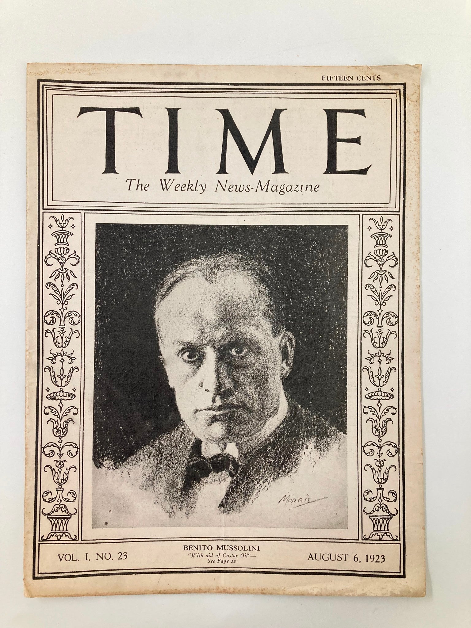 VTG Time Magazine August 6 1923 Vol 1 #23 Benito Mussolini Aid of Castor Oil