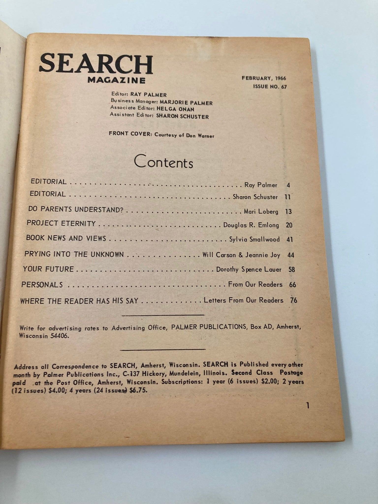 VTG Search Magazine February 1966 #67 Sharon Schuster Teen-Age Editor No Label