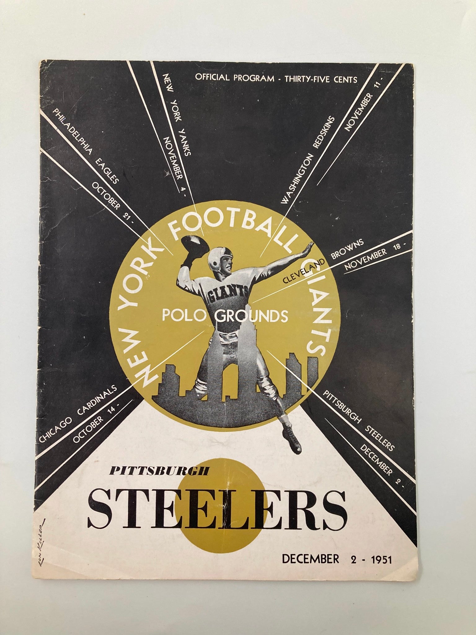 1951 New York Football Giants Pittsburgh Steelers Polo Grounds NFL Program