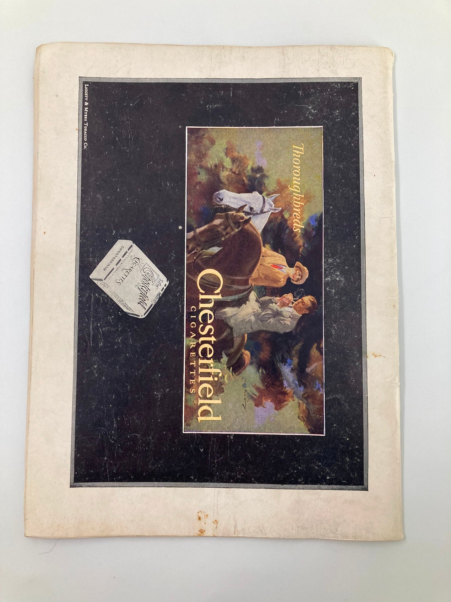 Back cover of the October 16 1926 College Football Yale vs Dartmouth Official Program advertising Chesterfield cigarettes with a colorful illustration.