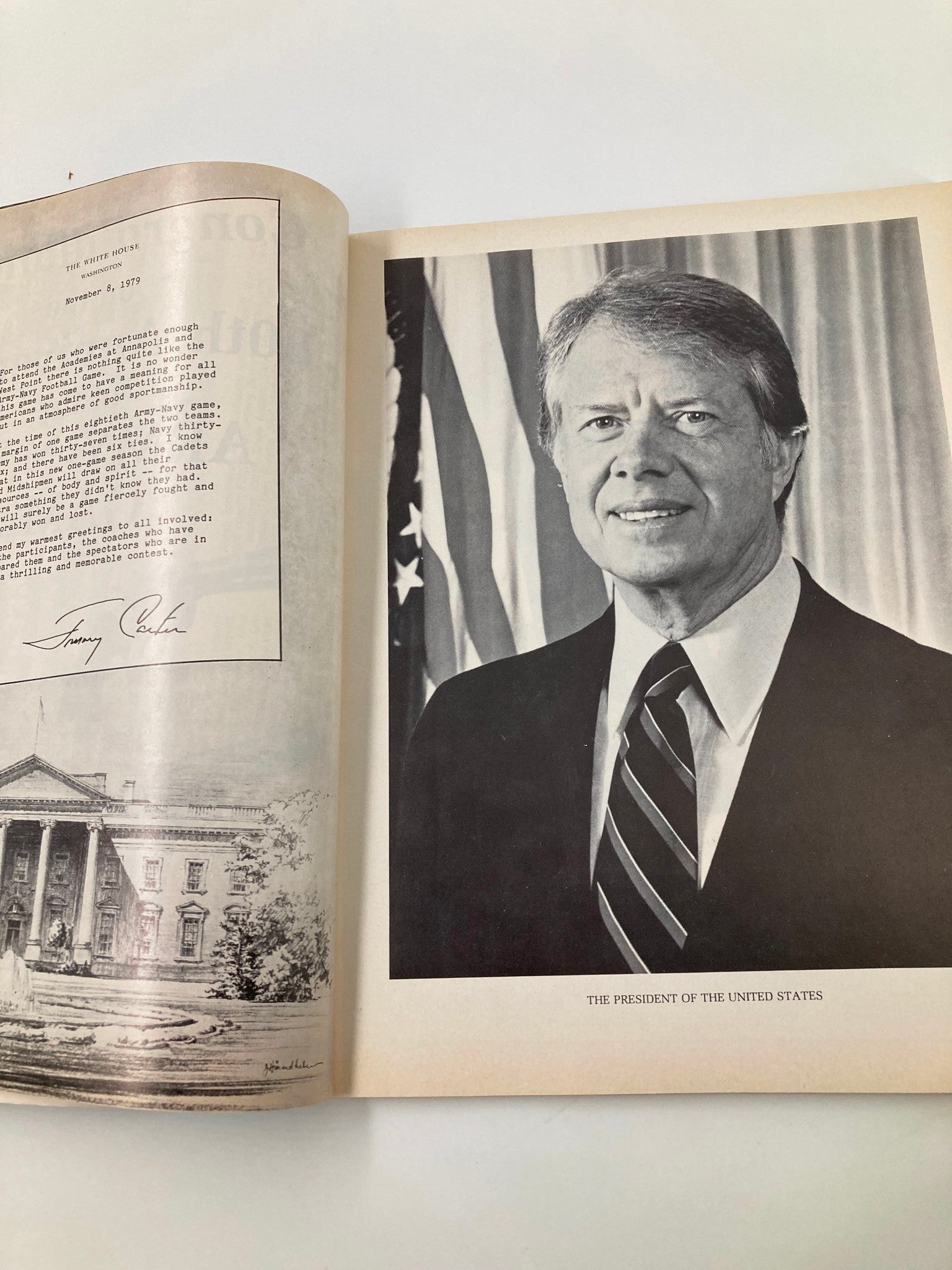 Official presidential message from Jimmy Carter in the 1979 Football Army-Navy Annual Official Program.