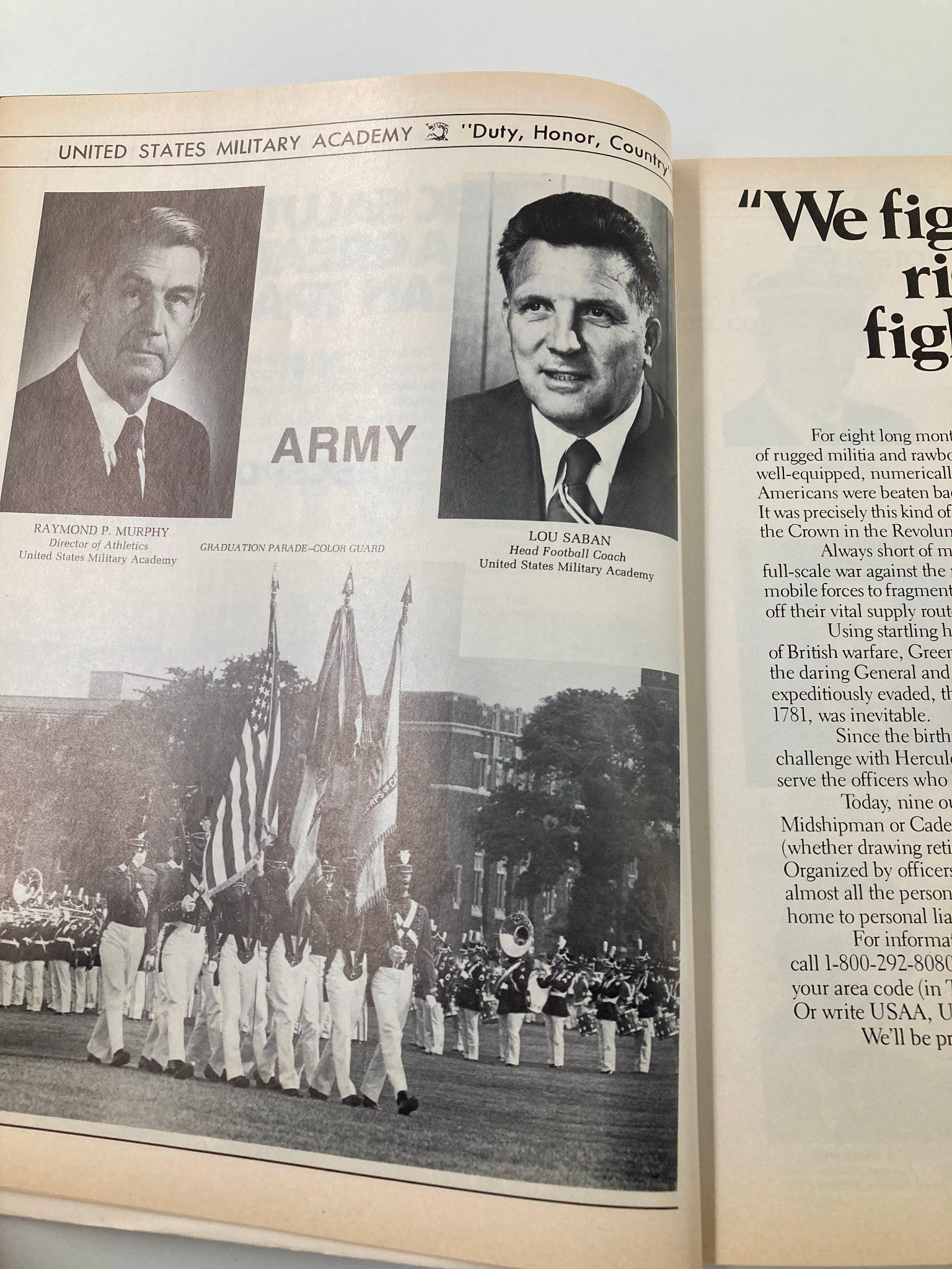 Army leadership portraits alongside a ceremonial flag display in the 1979 Football Army-Navy Annual Official Program.