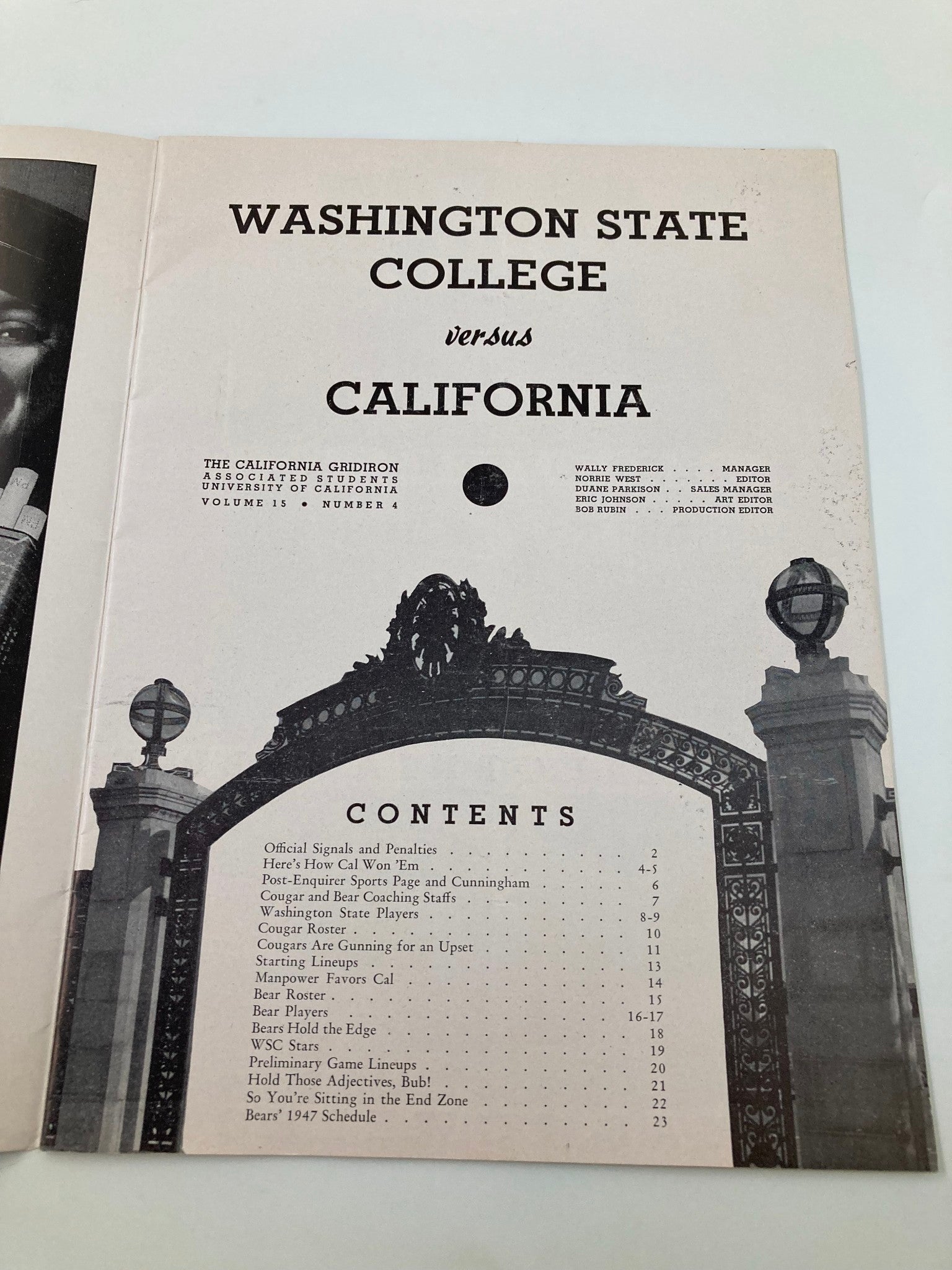 October 18 1947 Football Washington State v California Gridiron Official Program