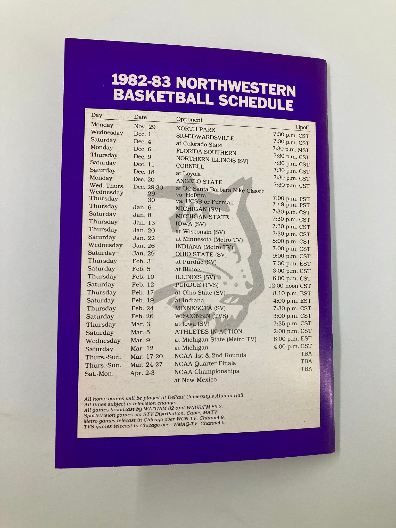 1982-1983 Northwestern Wildcat Basketball Media Guide