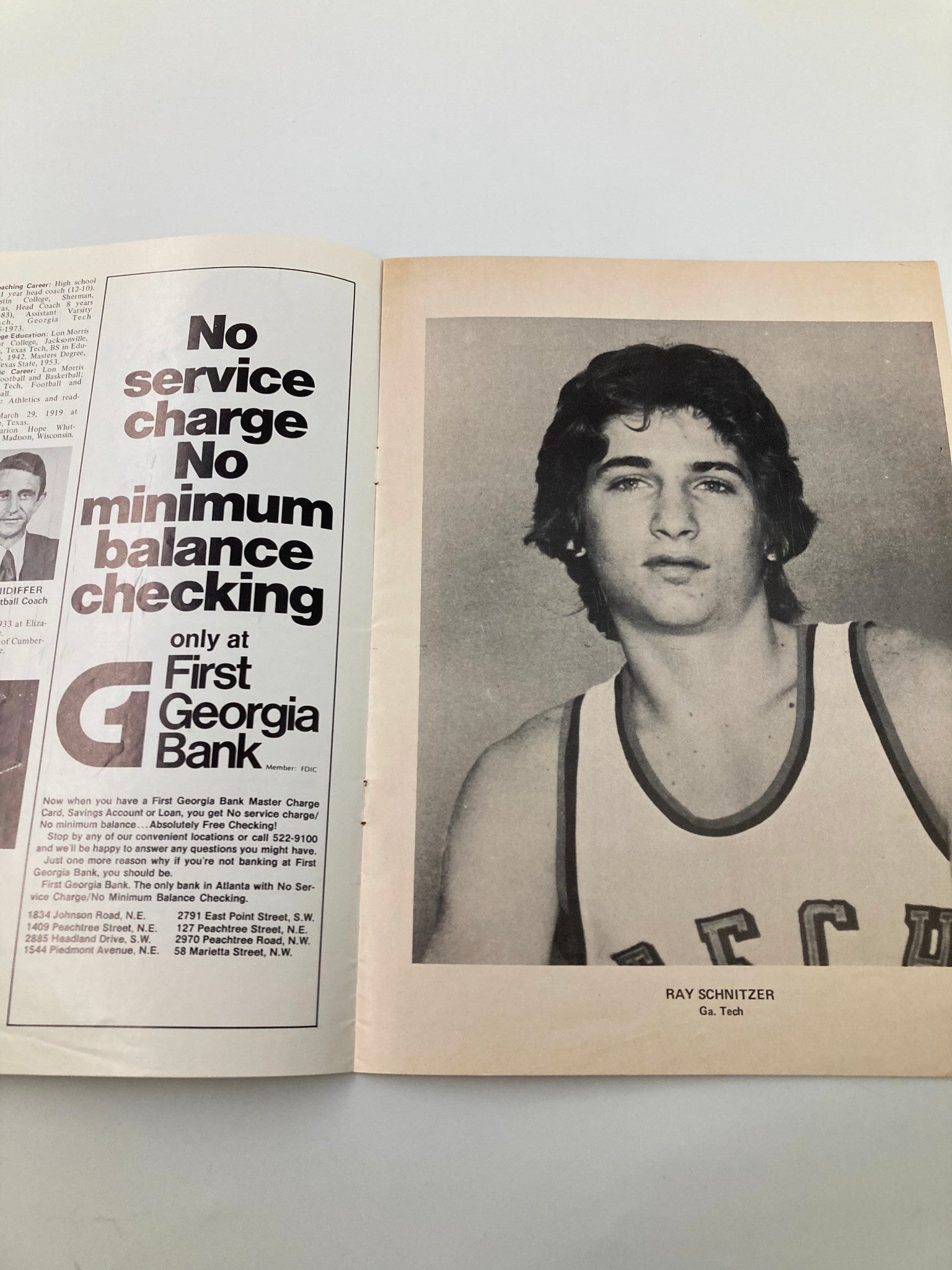 January 10 1974 Georgia Tech vs St. Bernard College Basketball Official Program