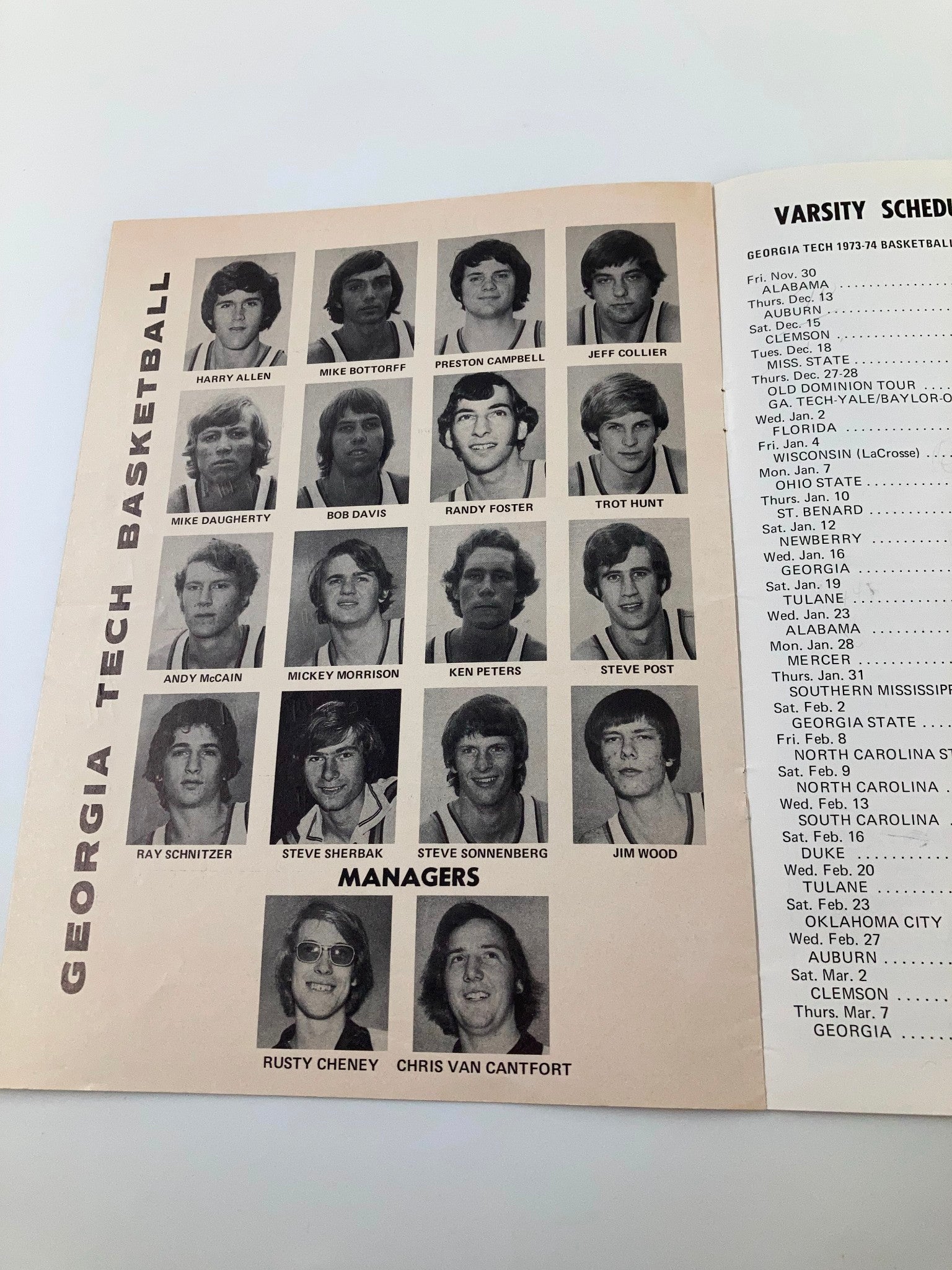 January 10 1974 Georgia Tech vs St. Bernard College Basketball Official Program