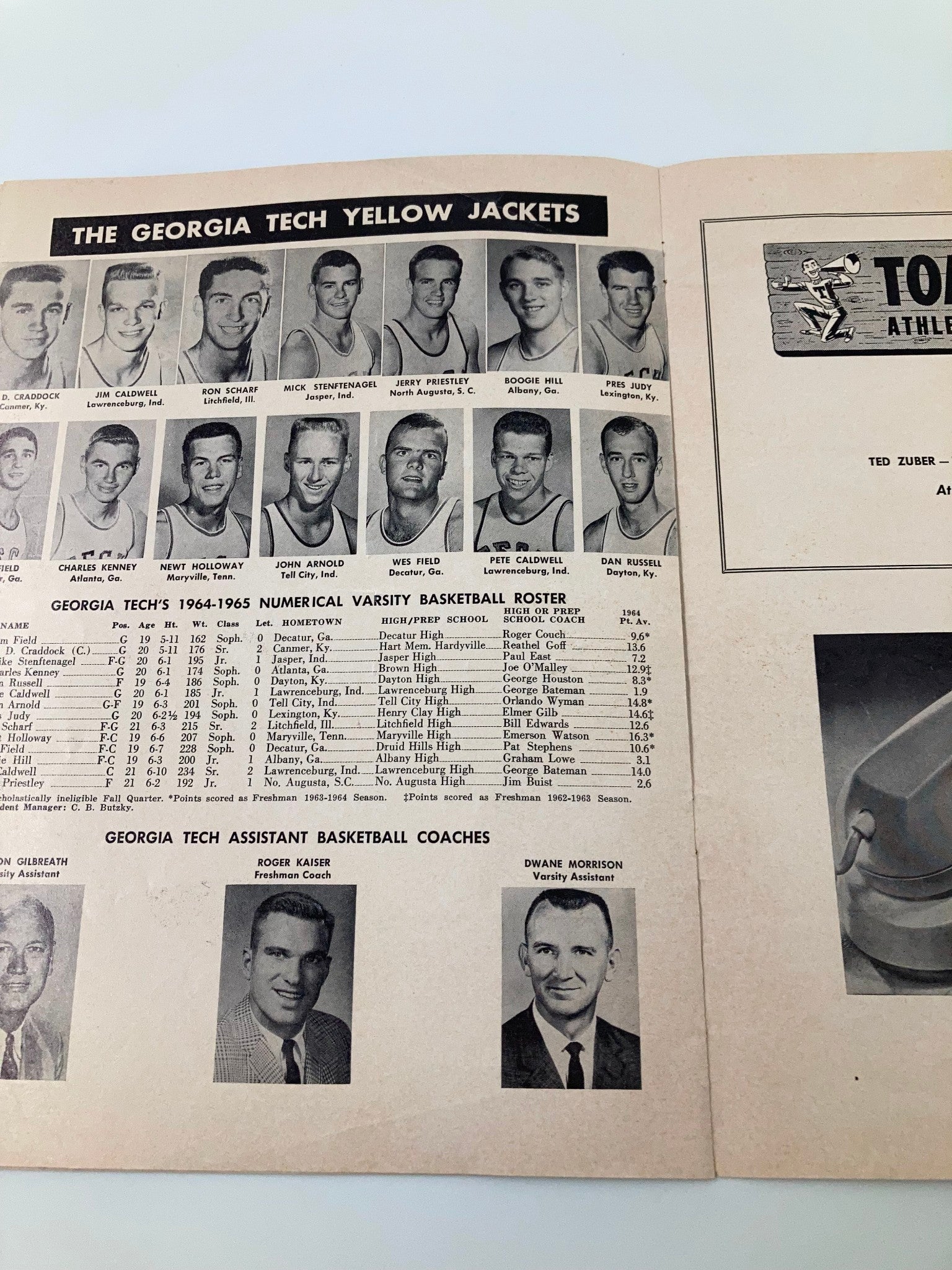 December 3 1964 Georgia Tech vs Southern Methodist Basketball Official Program