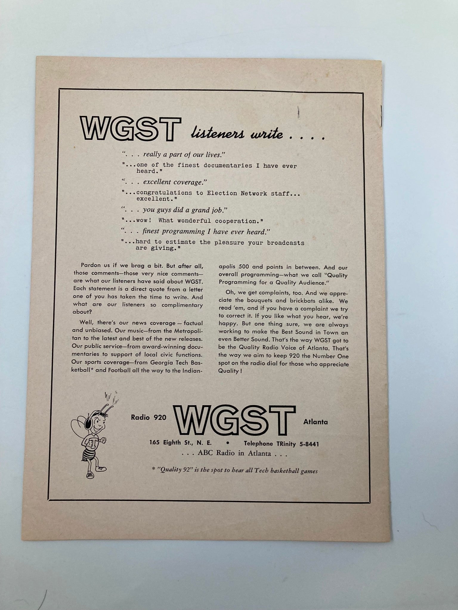 December 3 1964 Georgia Tech vs Southern Methodist Basketball Official Program